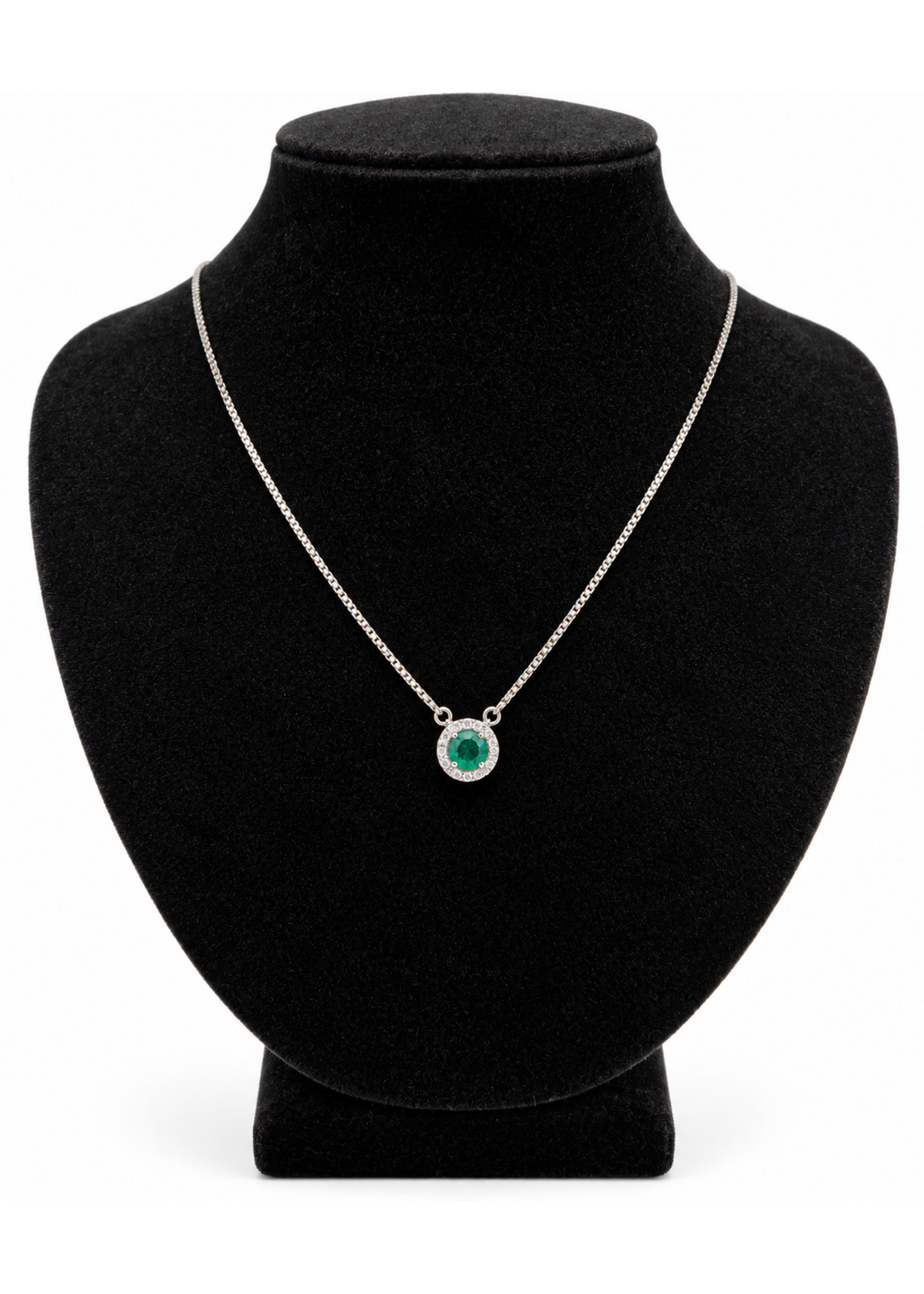 Sterling Box Link Round Colored CZ Necklace 18"