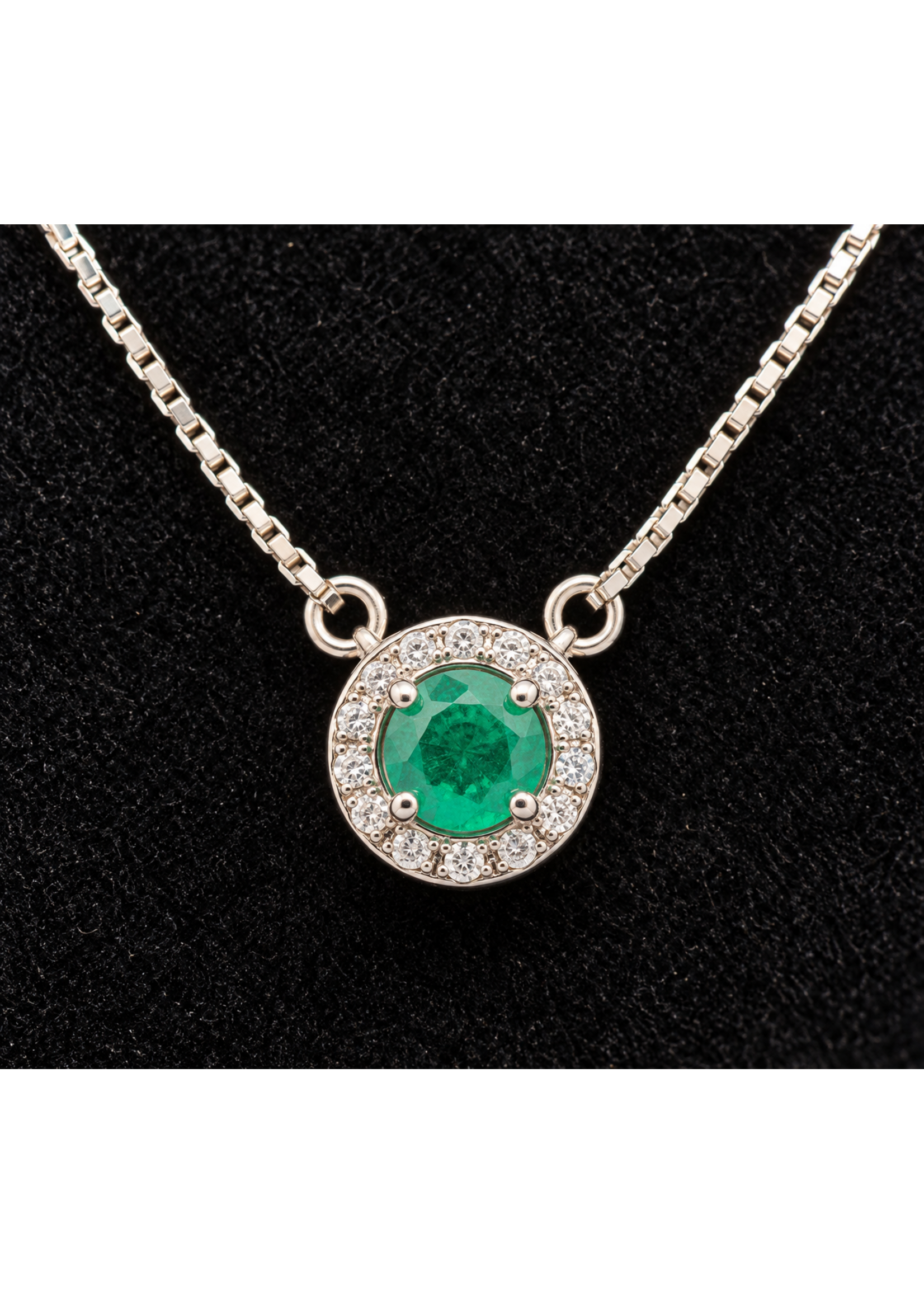 Sterling Box Link Round Colored CZ Necklace 18"
