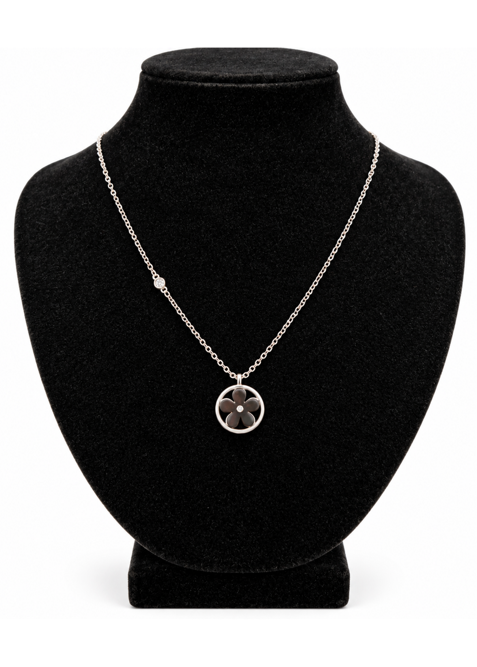 Sterling Paper Clip Circle Flower Necklace 18"