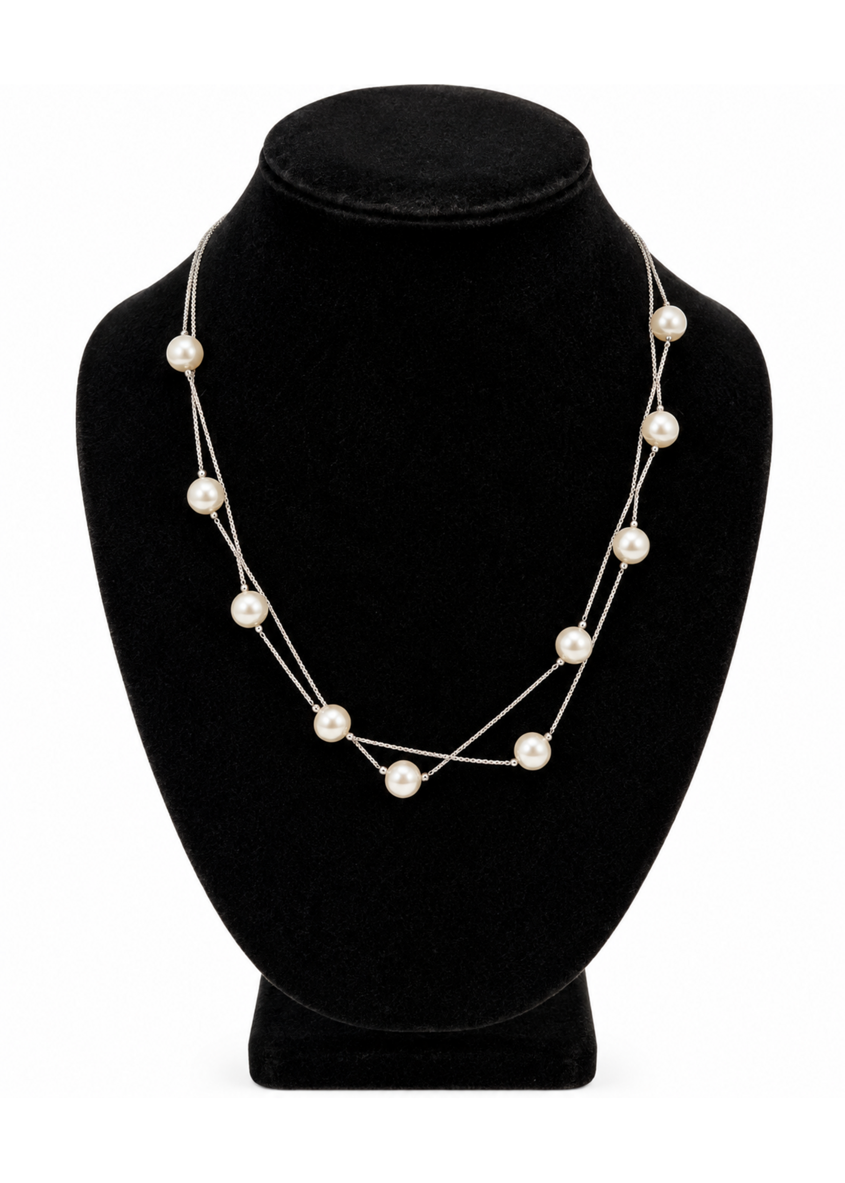 Sterling Double Strand Pearl Necklace 18"