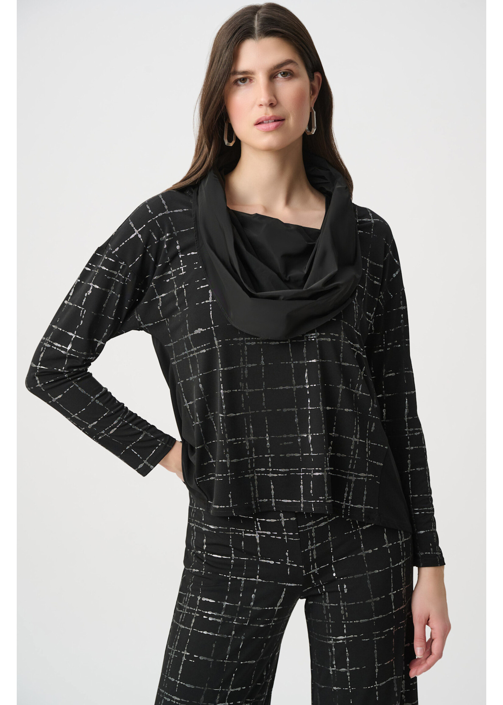 Joseph Ribkoff Joseph Ribkoff Plaid Cowl Collar Top