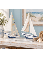 White Wood Sail Boat Handmade Decorative Sculpture