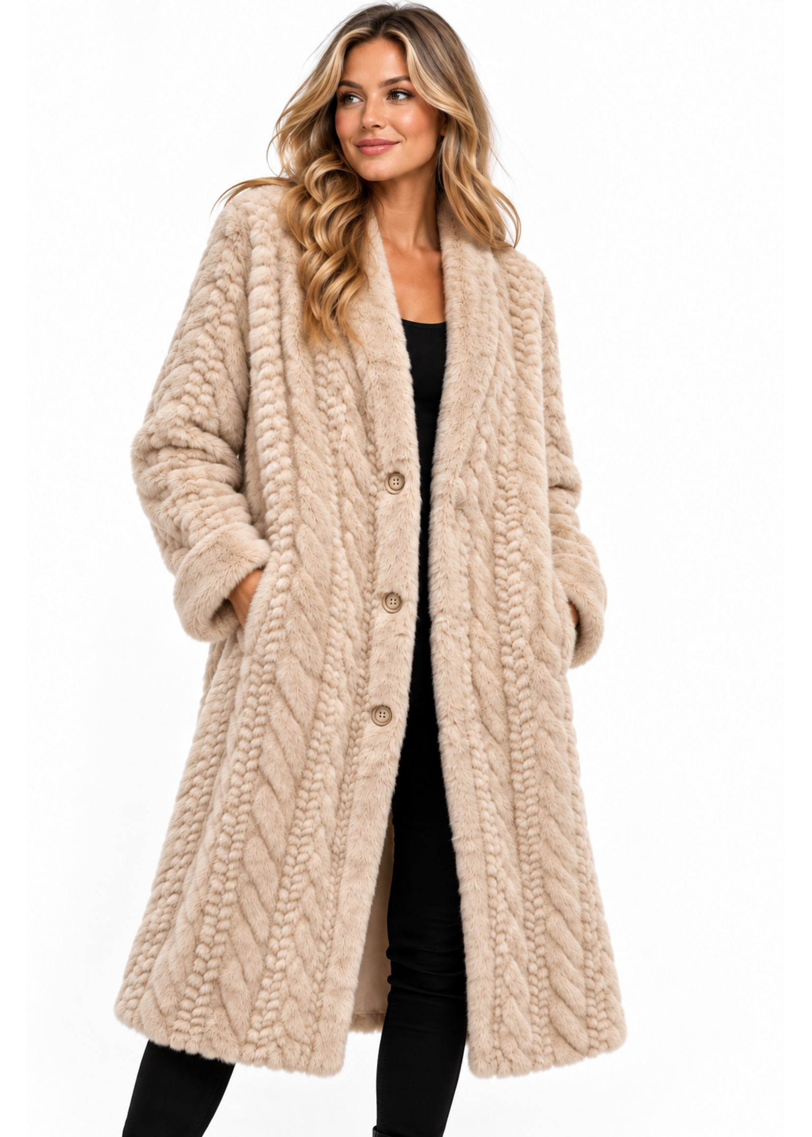 Tom & Eva Tom & Eva Cable Long Faux Fur Coat