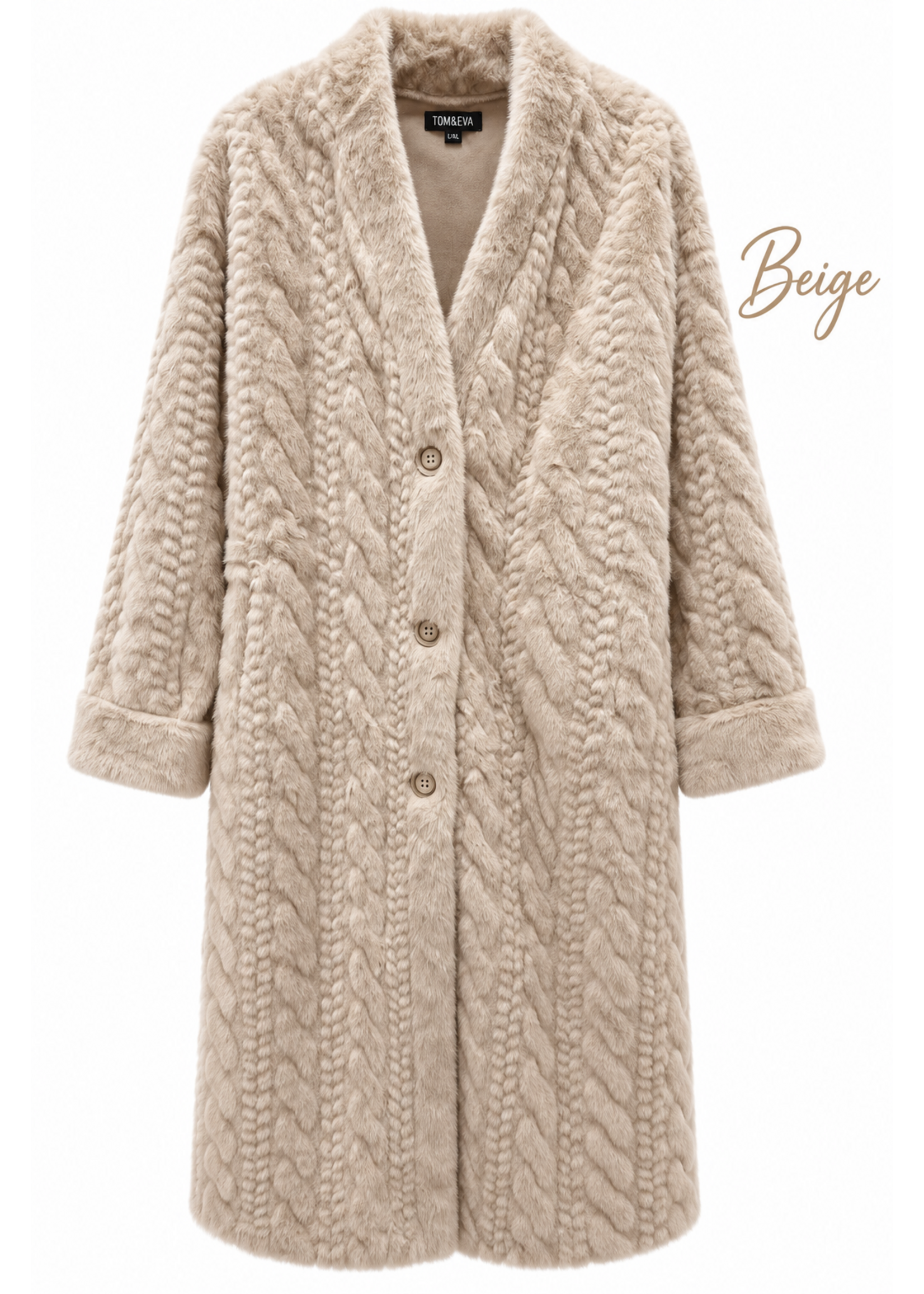 Tom & Eva Tom & Eva Cable Long Faux Fur Coat