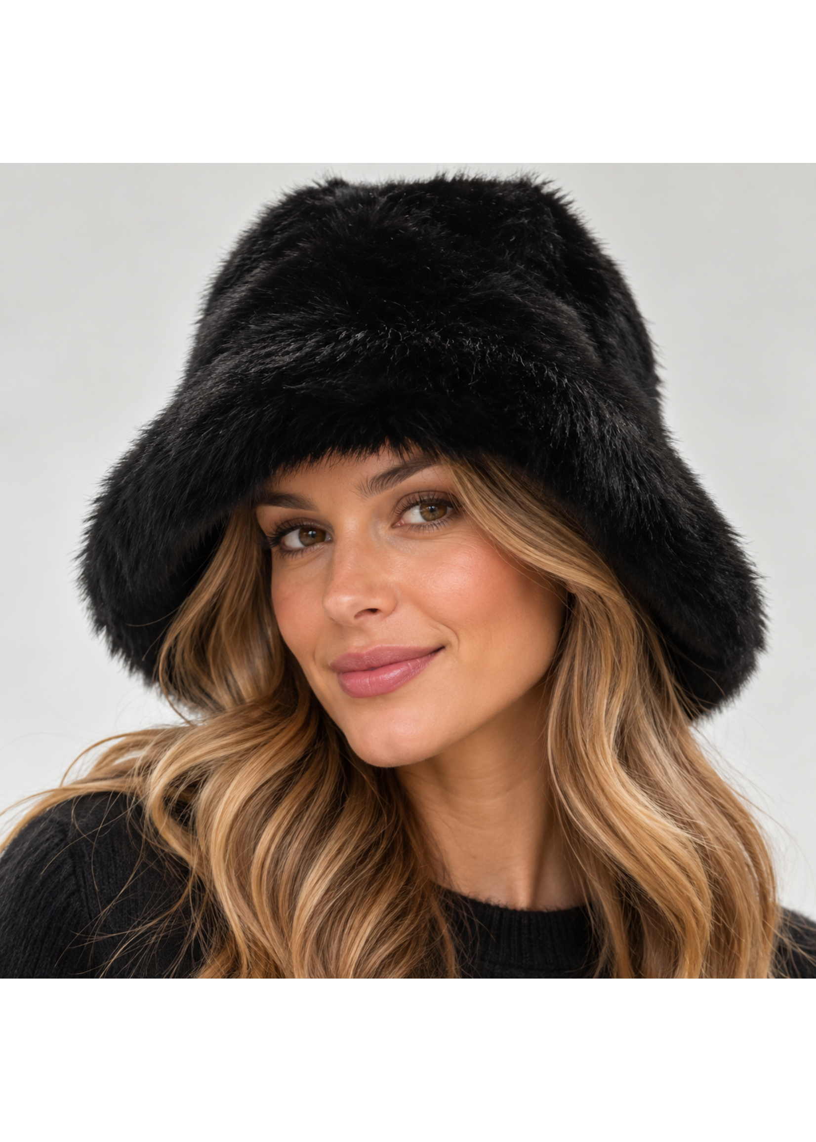 Tom & Eva Tom & Eva Faux Fur Bucket Hat Black