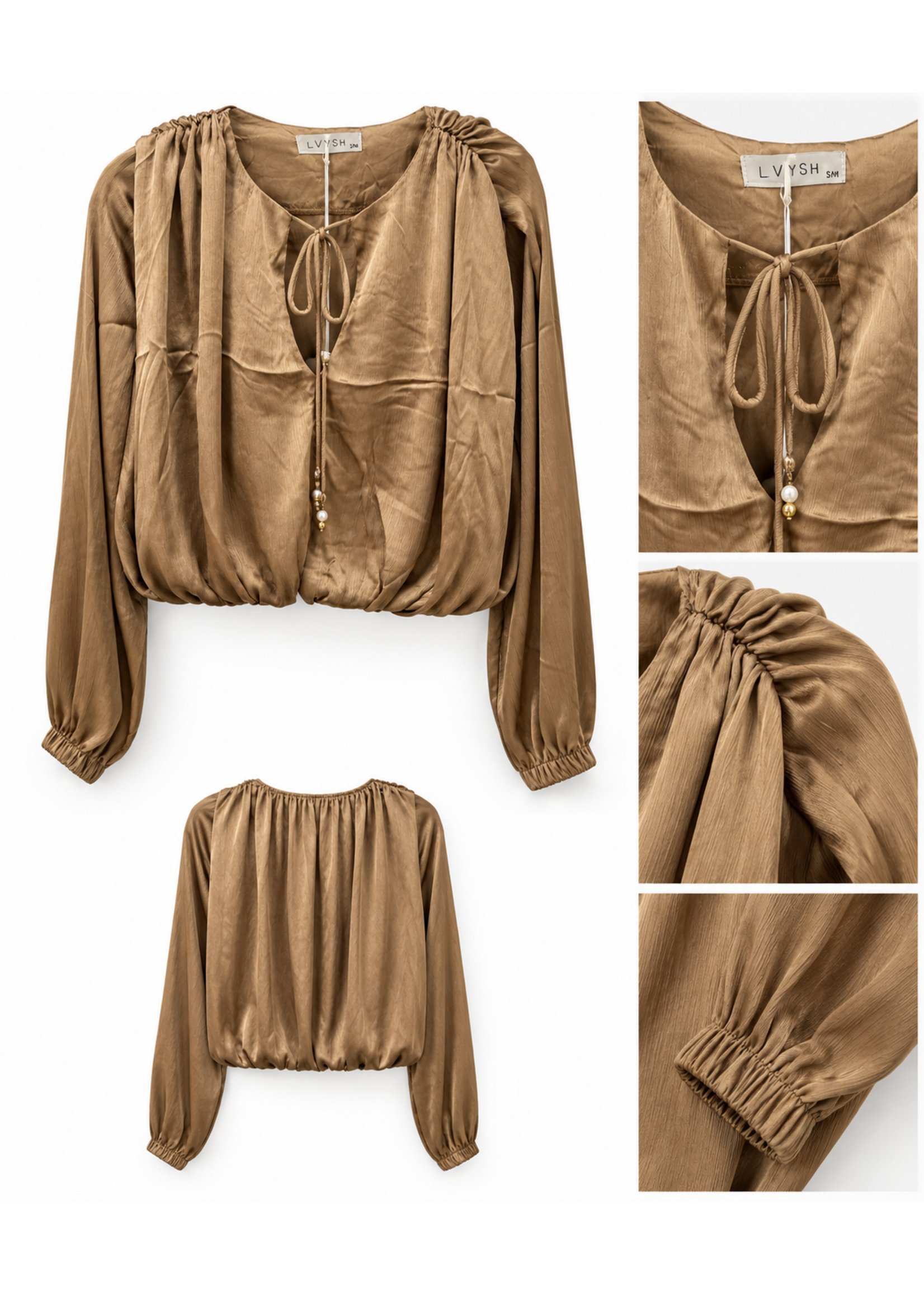 Lavysh Lavysh Satin Balloon Sleeve Blouse