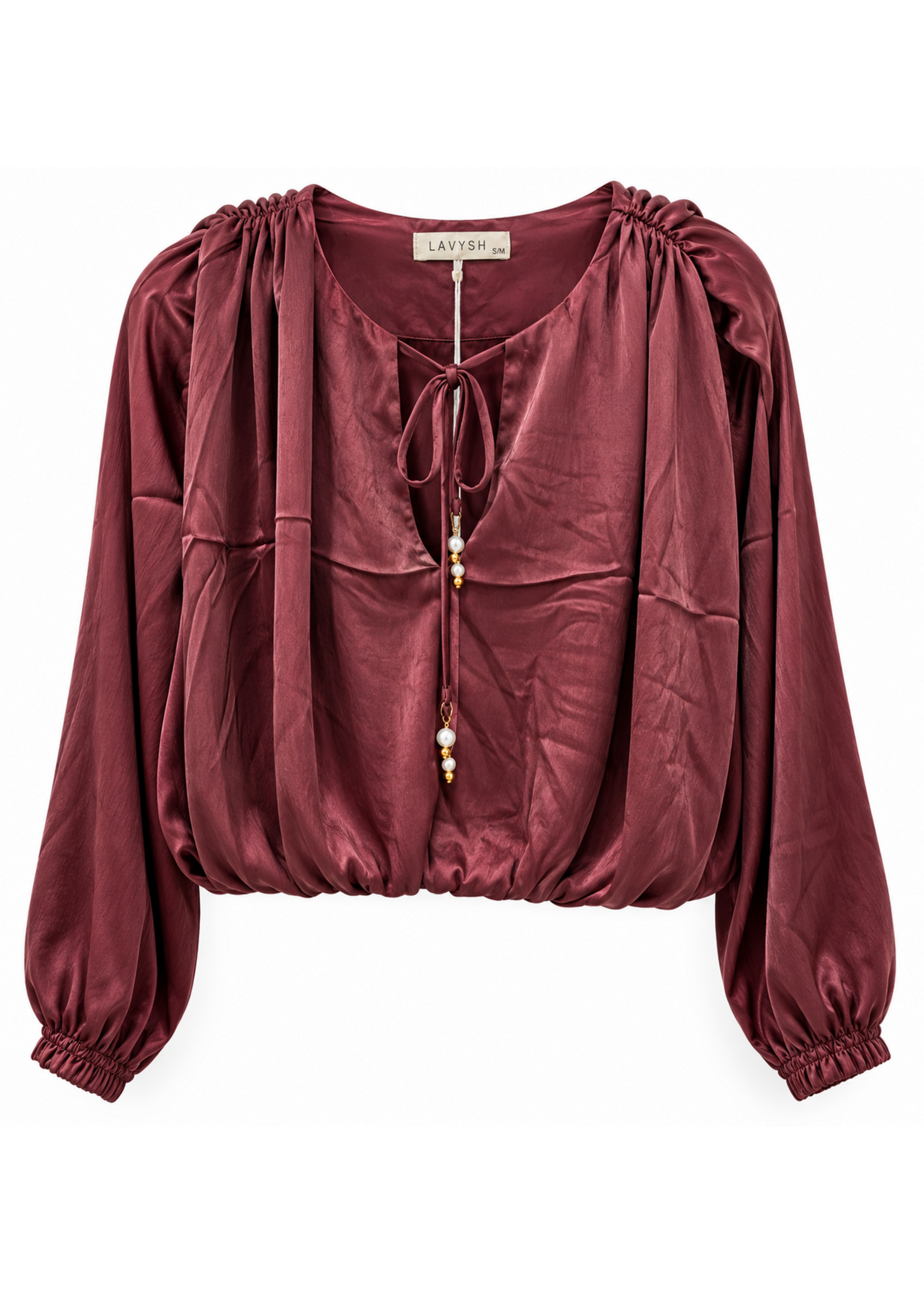 Lavysh Lavysh Satin Balloon Sleeve Blouse
