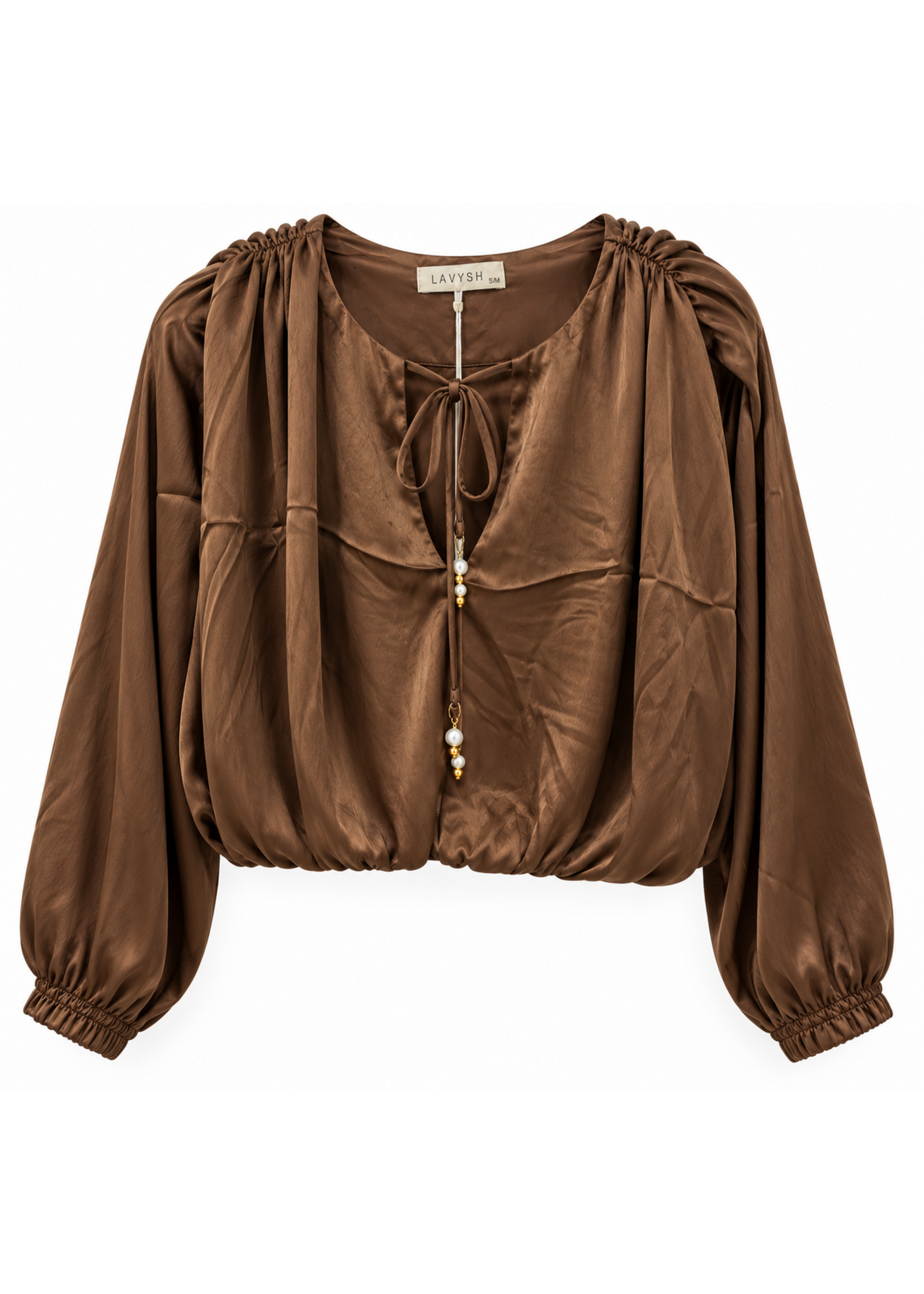 Lavysh Lavysh Satin Balloon Sleeve Blouse