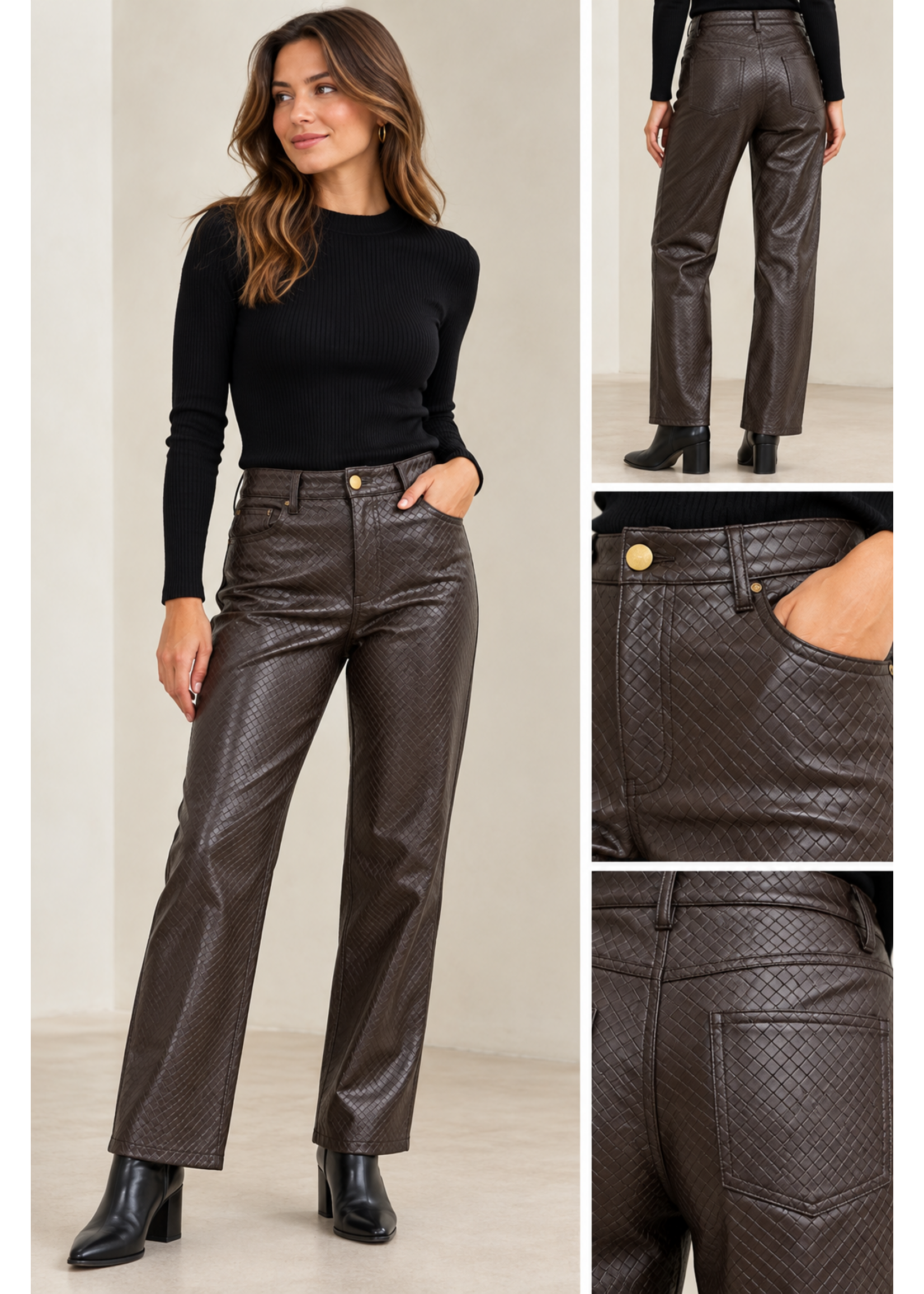 Lavysh Lavysh Textured Faux Leather Straight Leg Pants