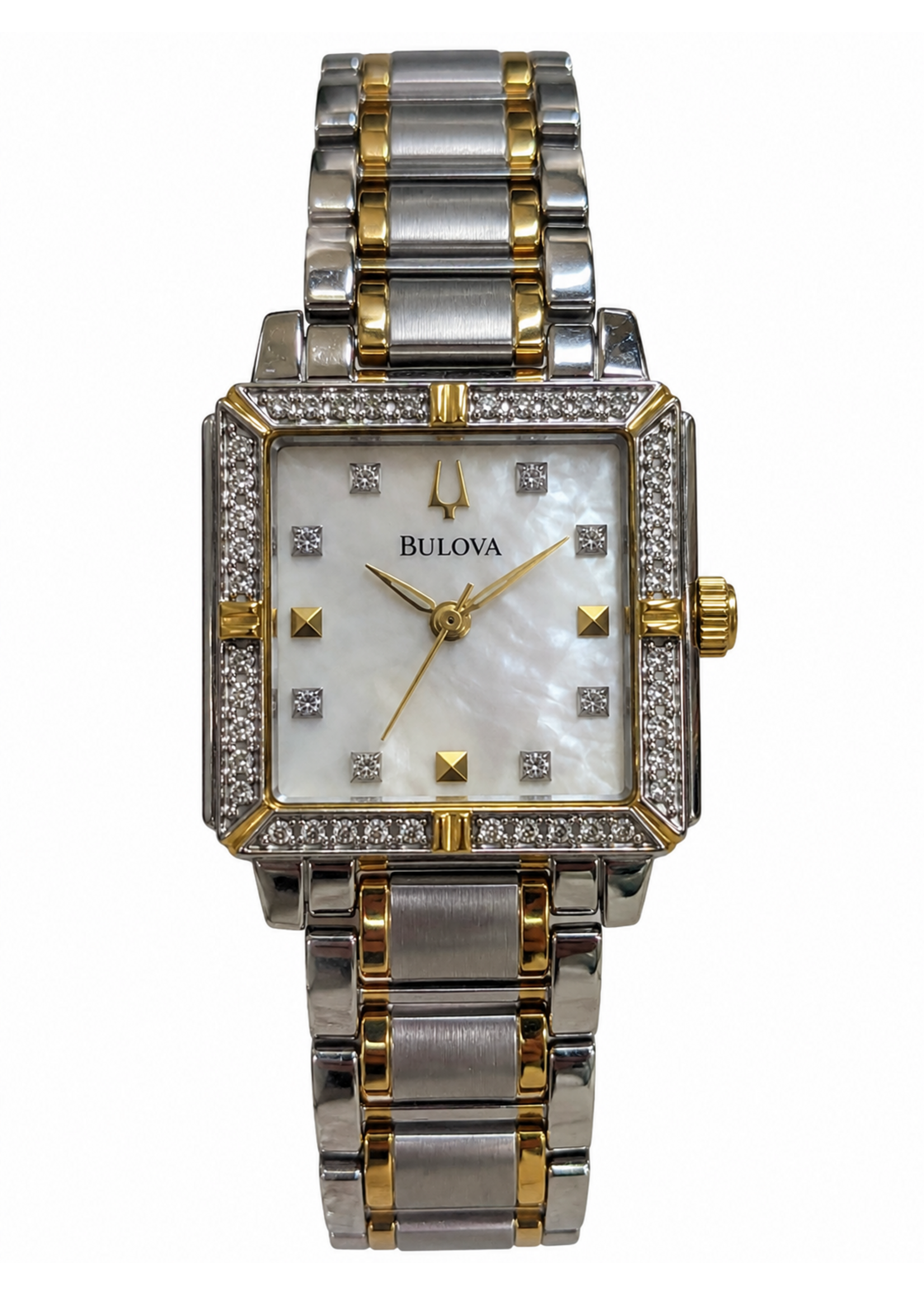 Vintage Bulova Ladies Watch Two-Tone CZ Square Dial