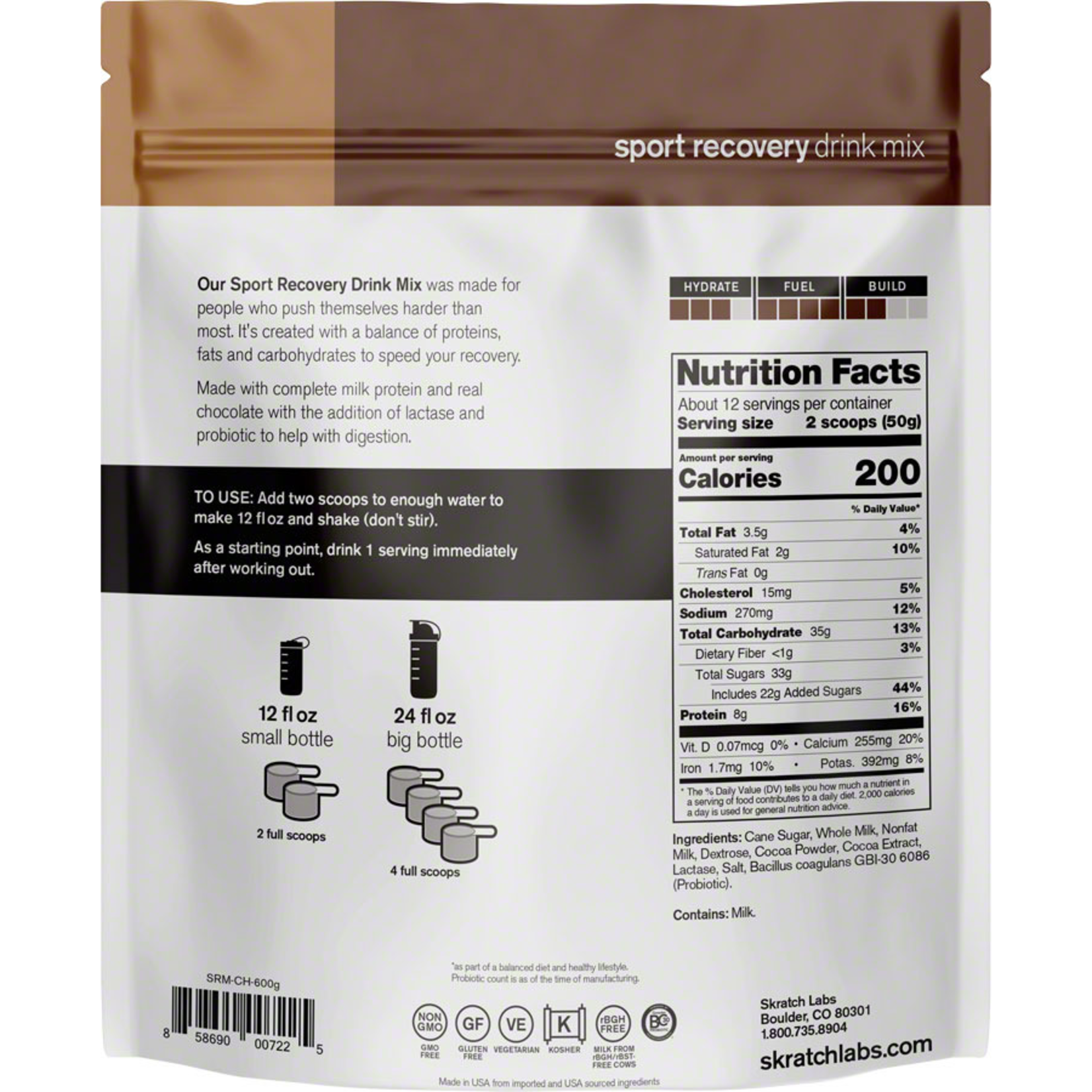 Skratch Labs Sport Recovery Drink Mix: Chocolate, 12-Serving Resealable Pouch
