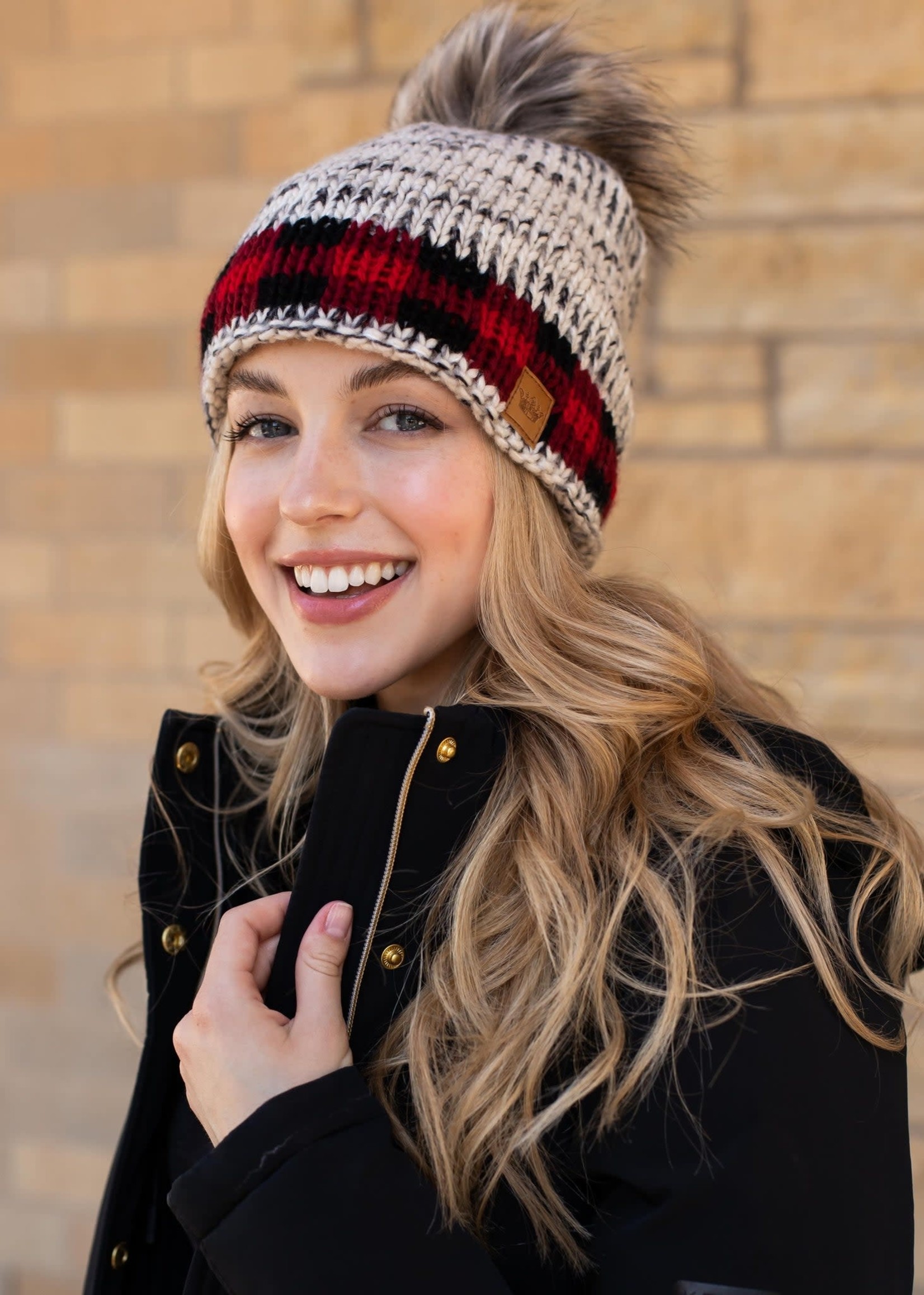 Red Plaid Pom Hat