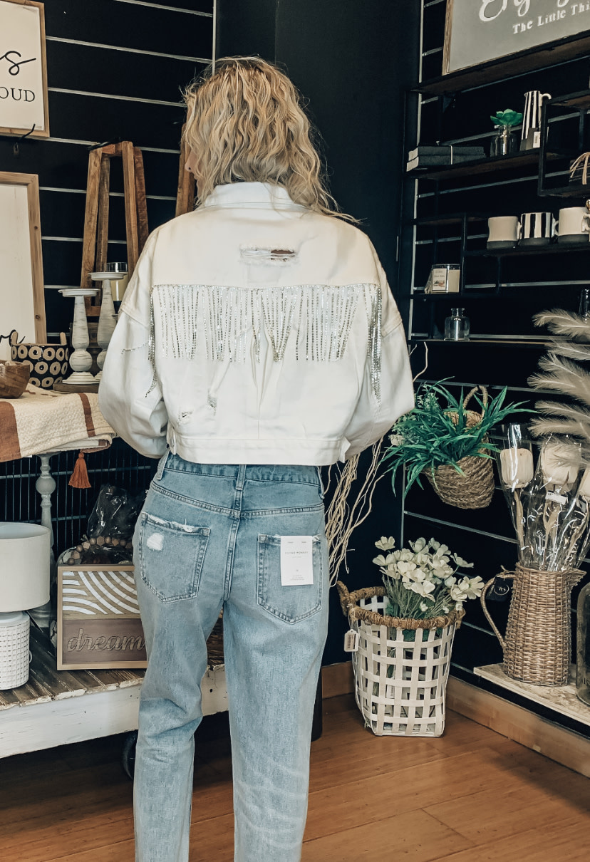 Rhinestone Fringe Denim Jacket - Shop Kendry Collection Boutique