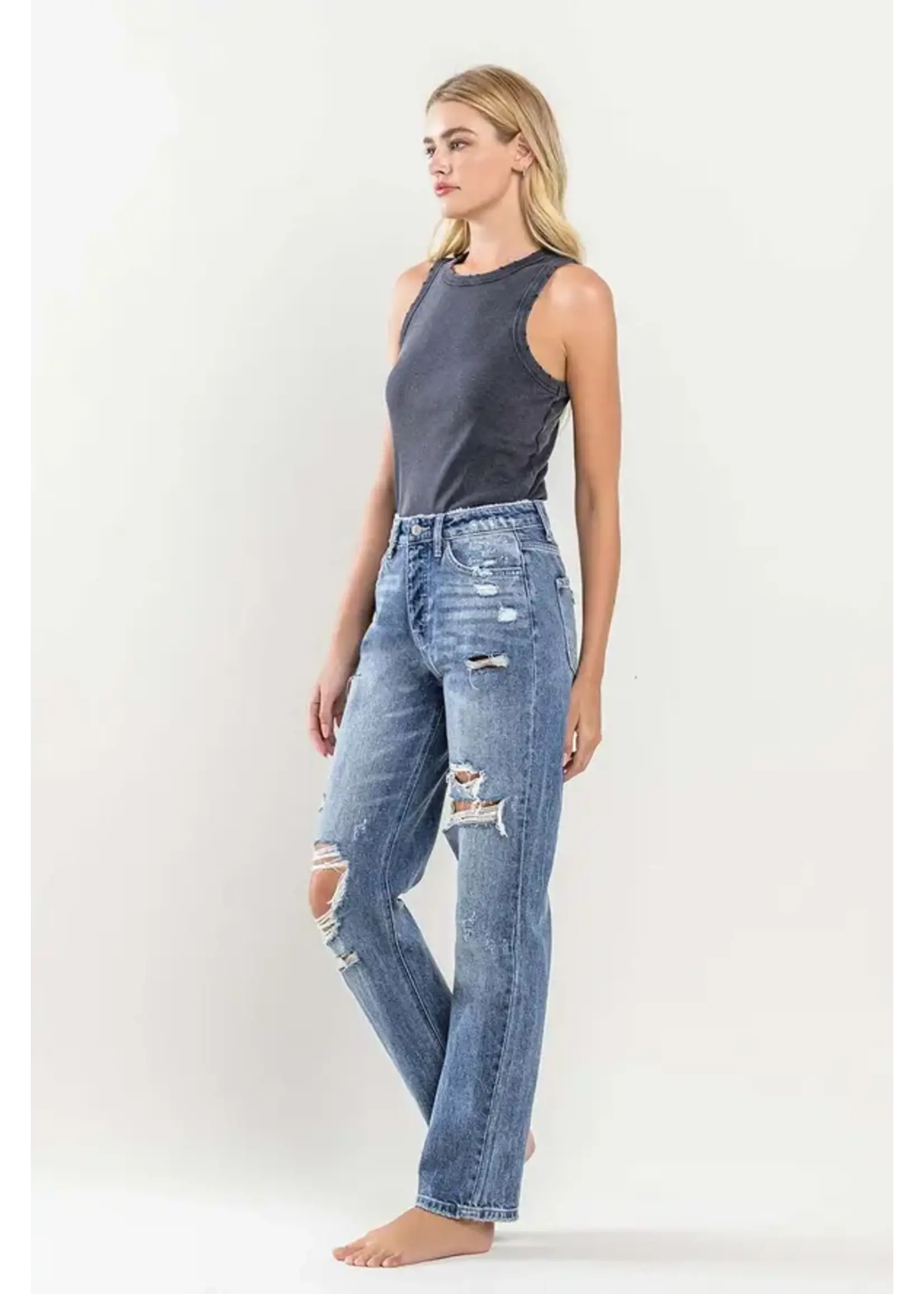 Super High Rise Distressed Straight Jeans