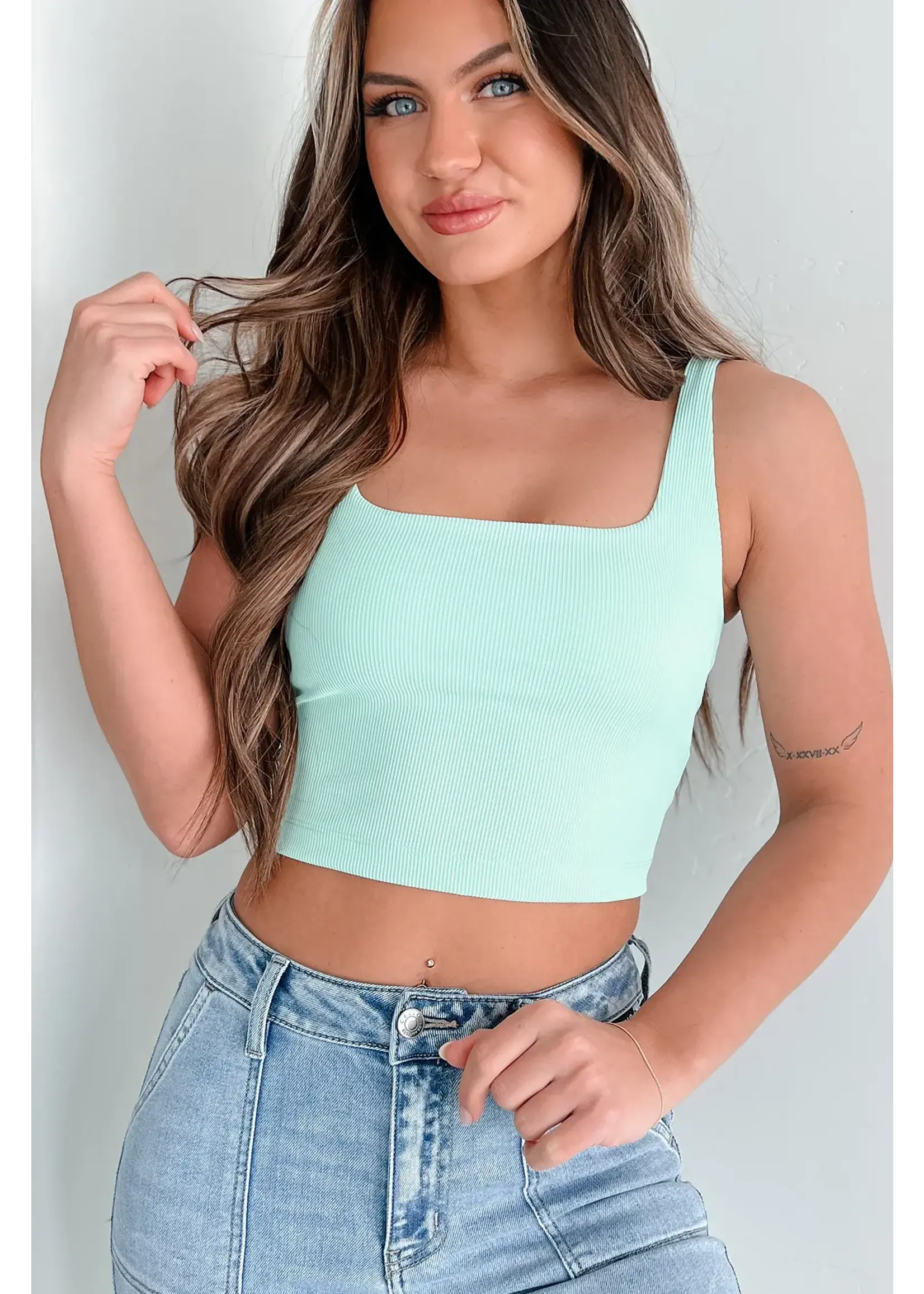 Ribbed Square Neck  Crop Top