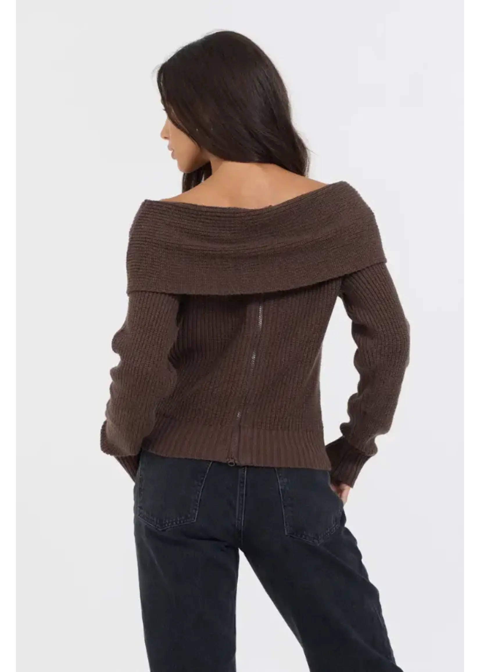 Off Shoulder Back Zip Sweater