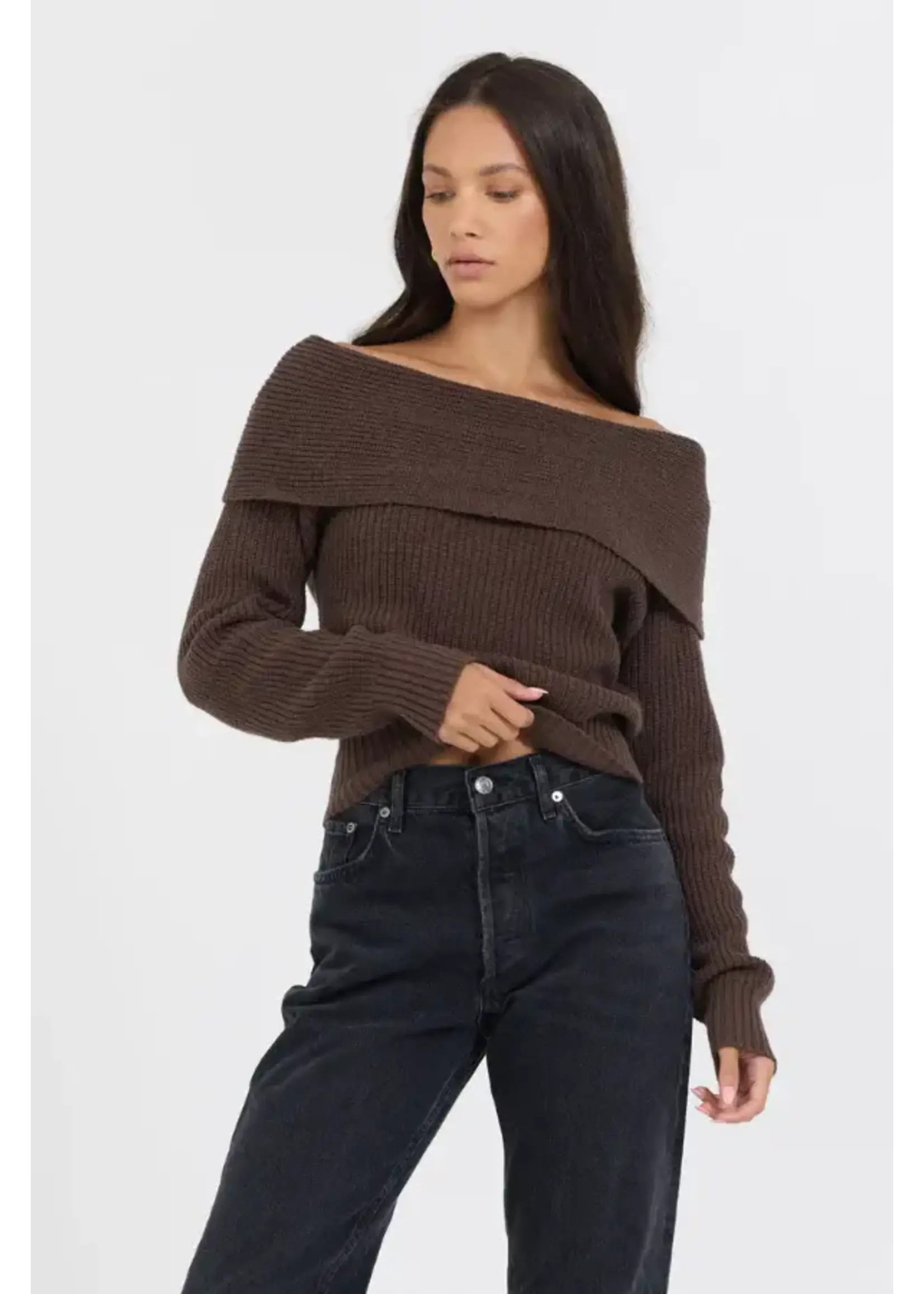 Off Shoulder Back Zip Sweater