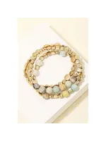 Mixed Metallic and Stone Beaded Bracelet Set