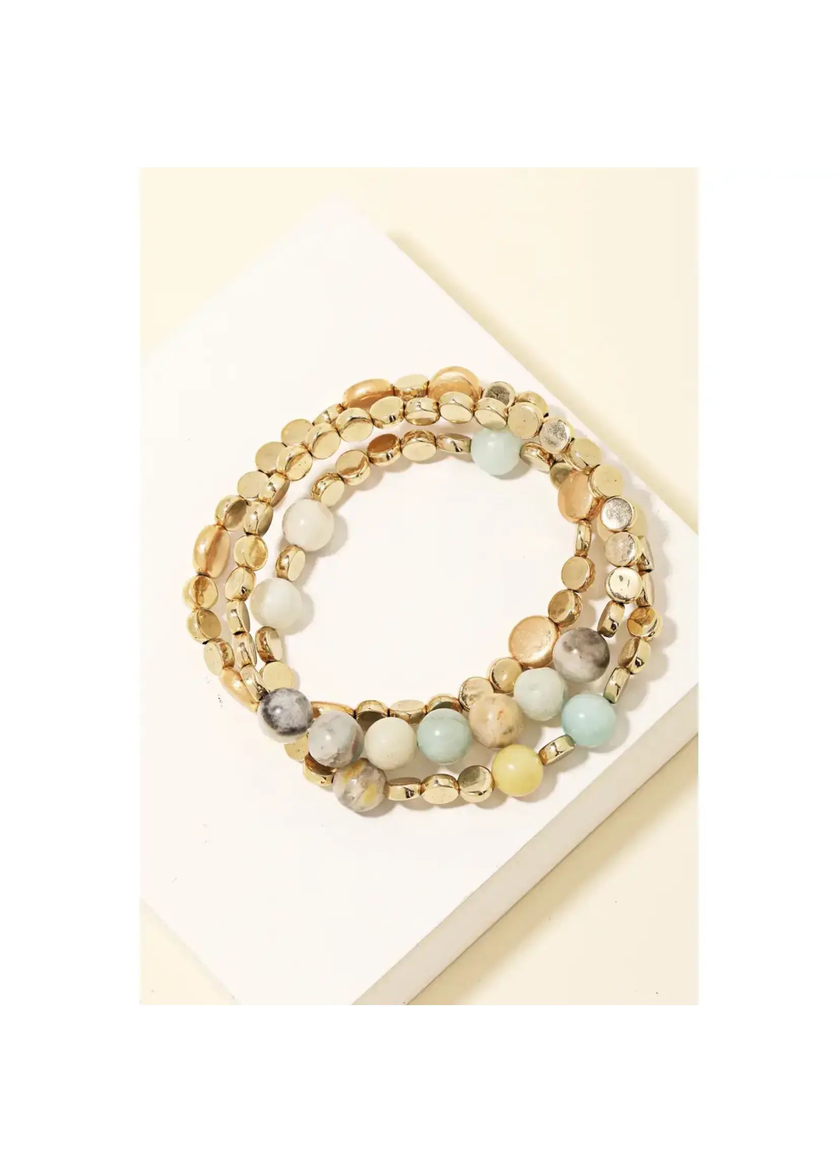 Mixed Metallic and Stone Beaded Bracelet Set