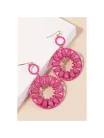 Wooden Circle Drop Earrings Pink