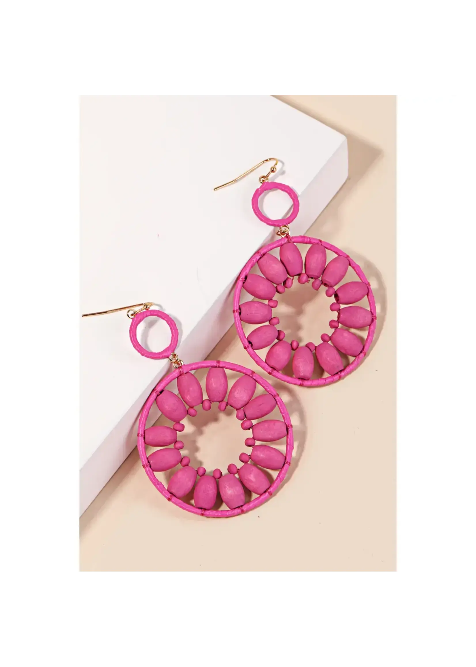 Wooden Circle Drop Earrings Pink