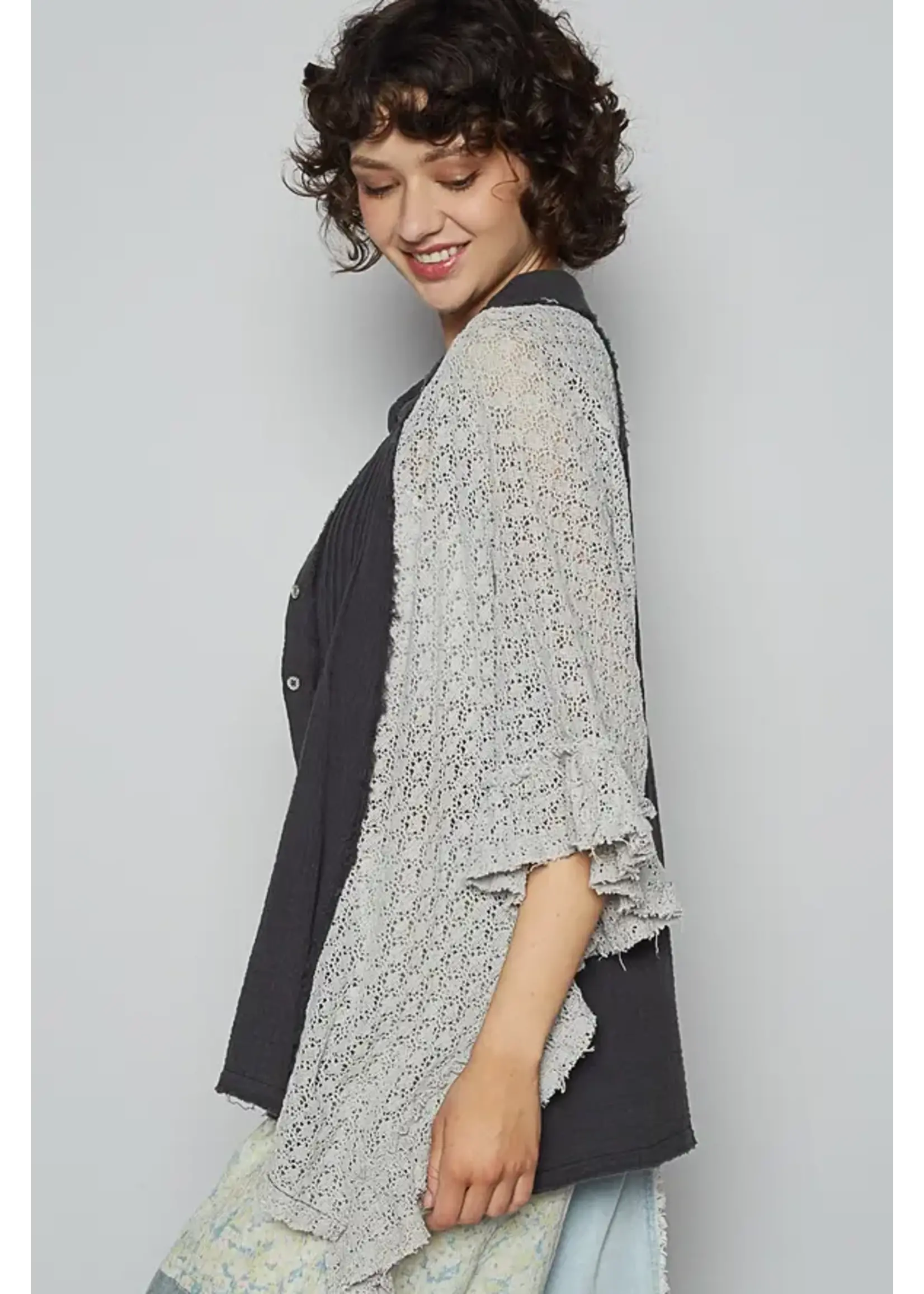 Oversize Crochet Charcoal Top