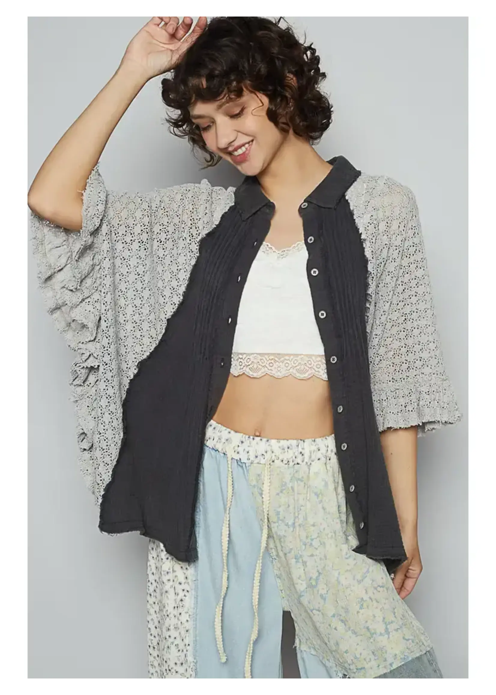 Oversize Crochet Charcoal Top