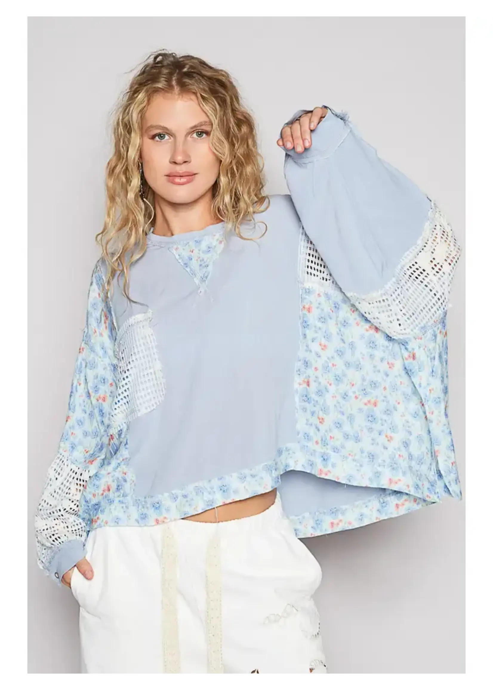 Round Neck Long Sleeve Floral Print Top