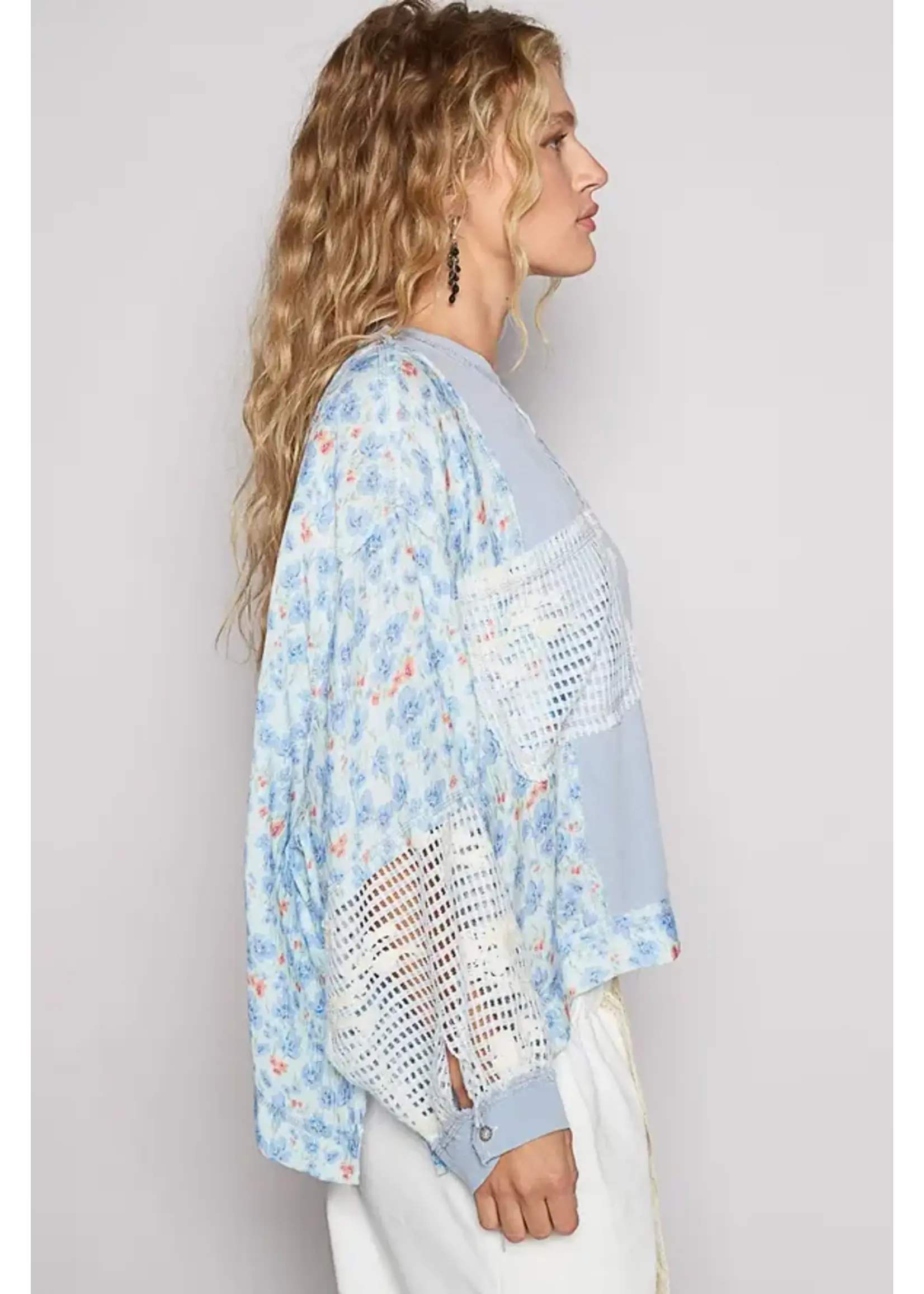 Round Neck Long Sleeve Floral Print Top