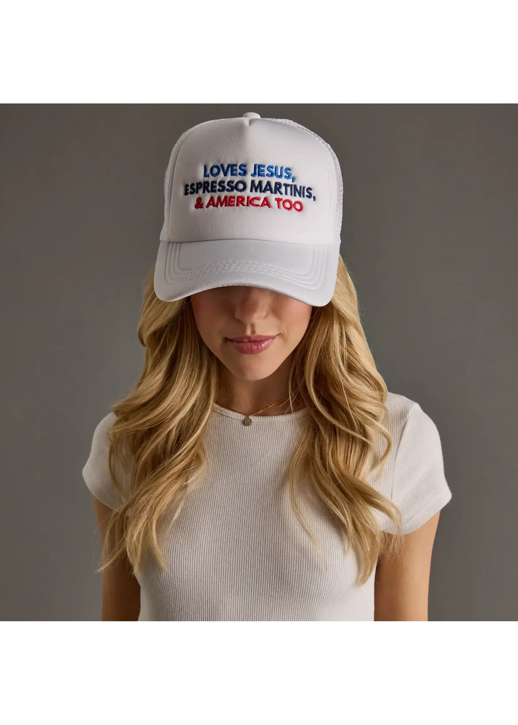 Loves Jesus, Espresso Martinis & America Too Trucker Hat