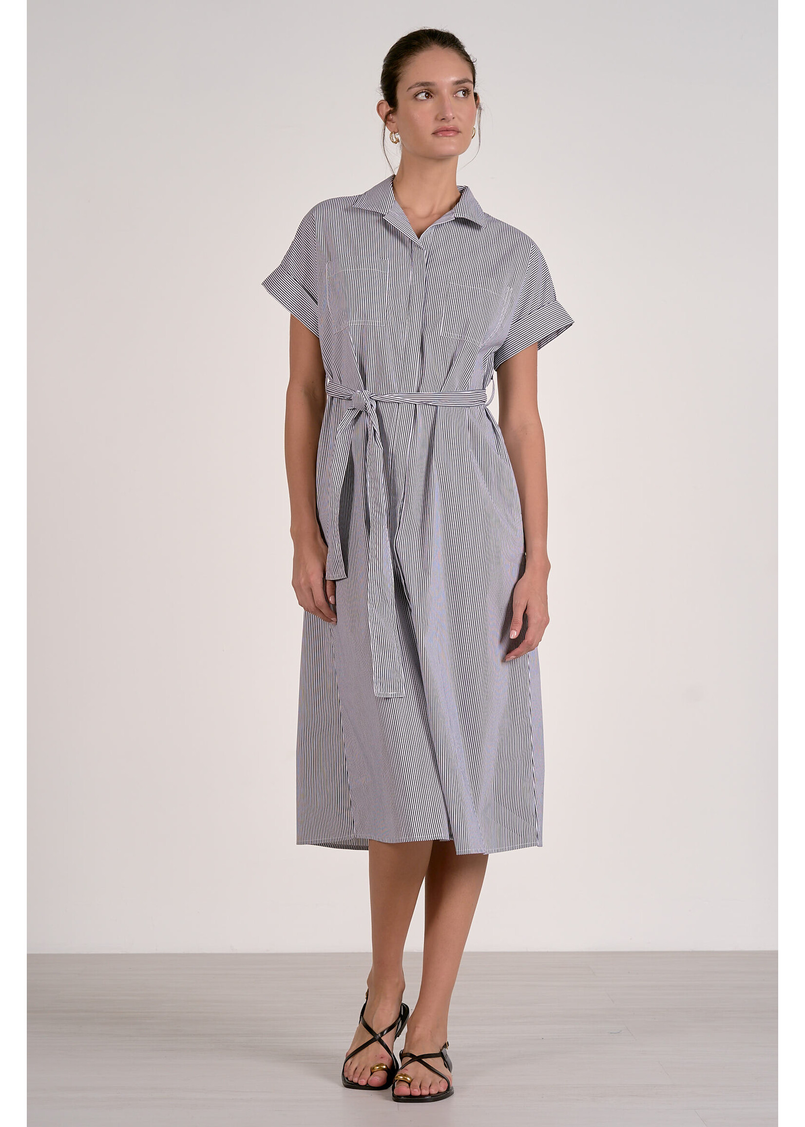 Navy Striped Midi Dress