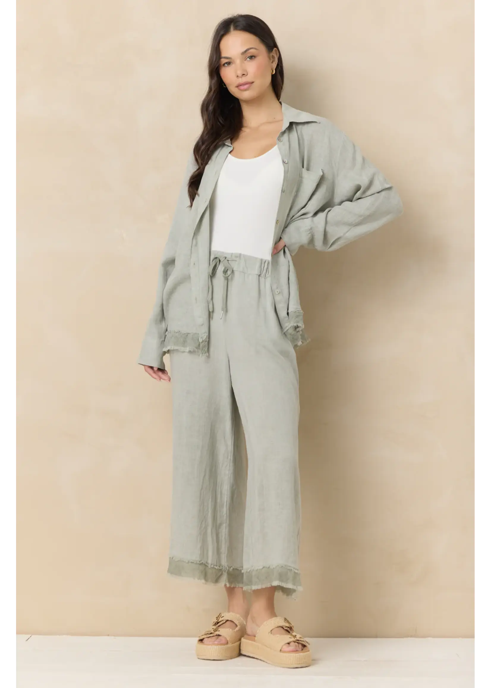 Sage linen button down