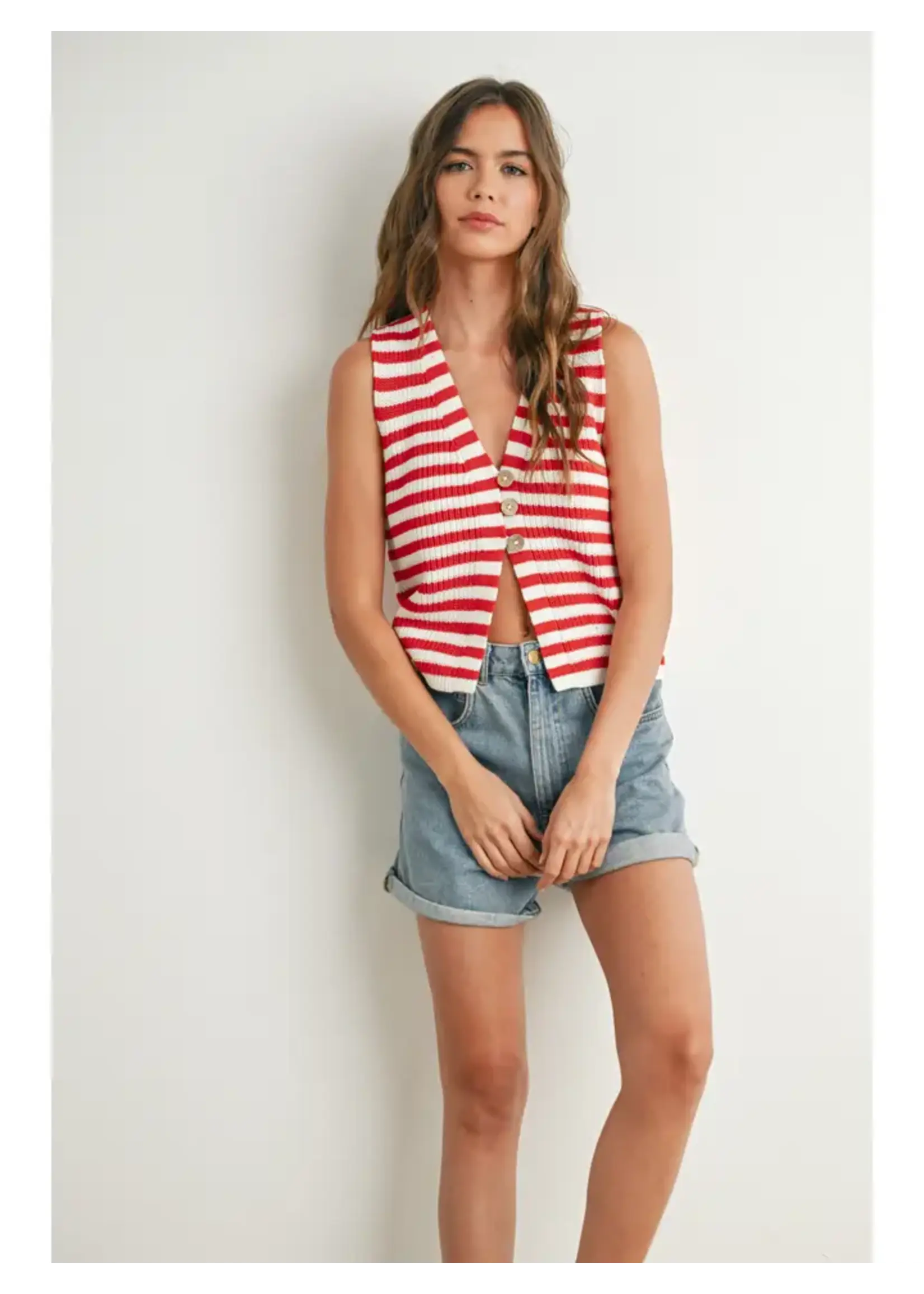 Striped Button-Front Sweater Vest