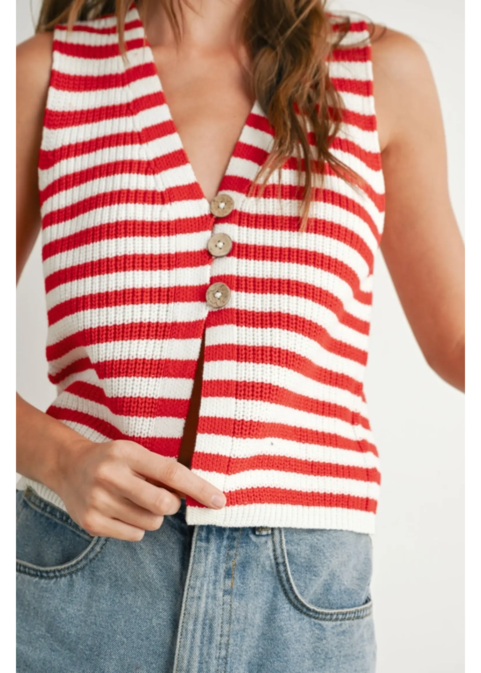 Striped Button-Front Sweater Vest