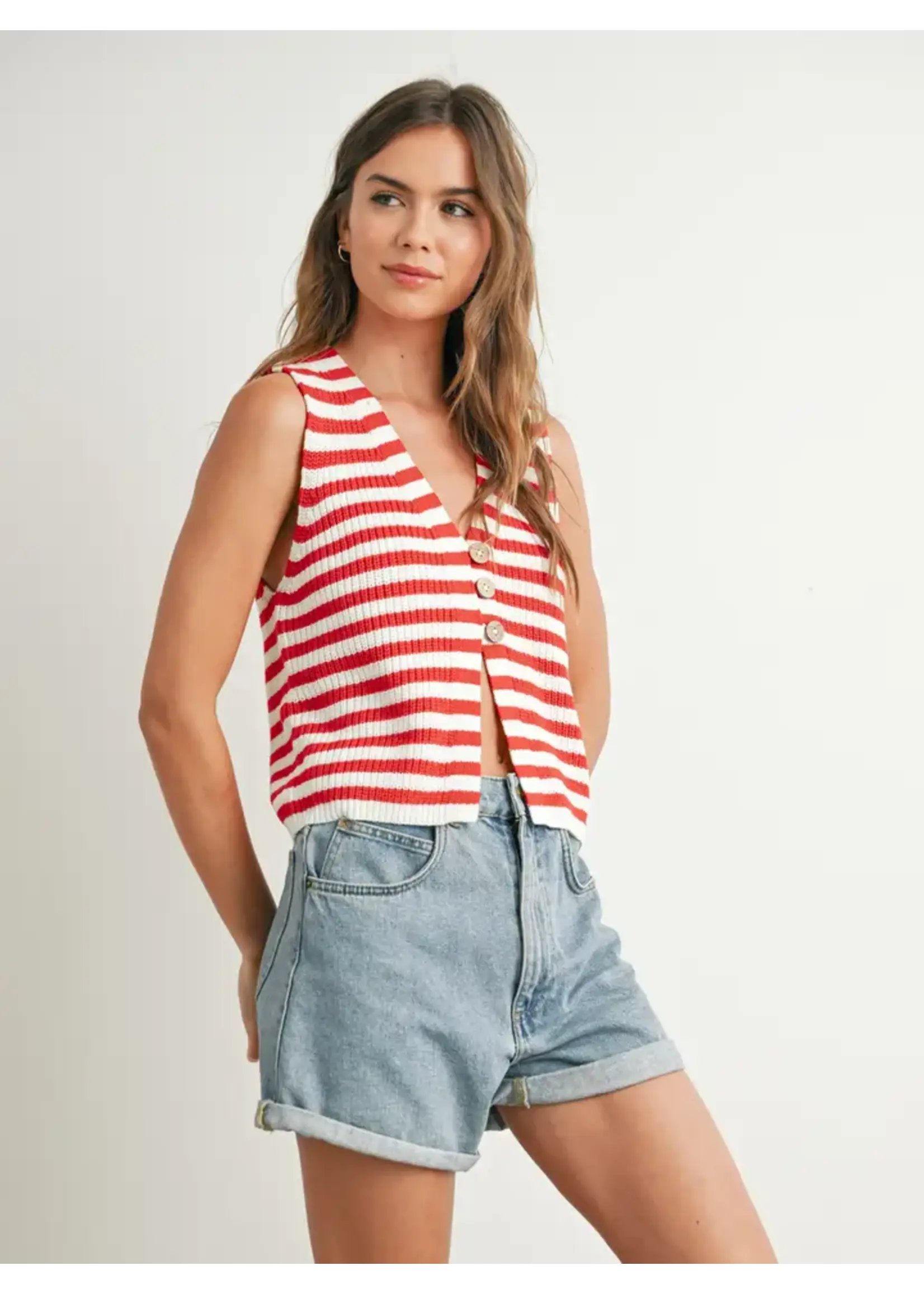 Striped Button-Front Sweater Vest