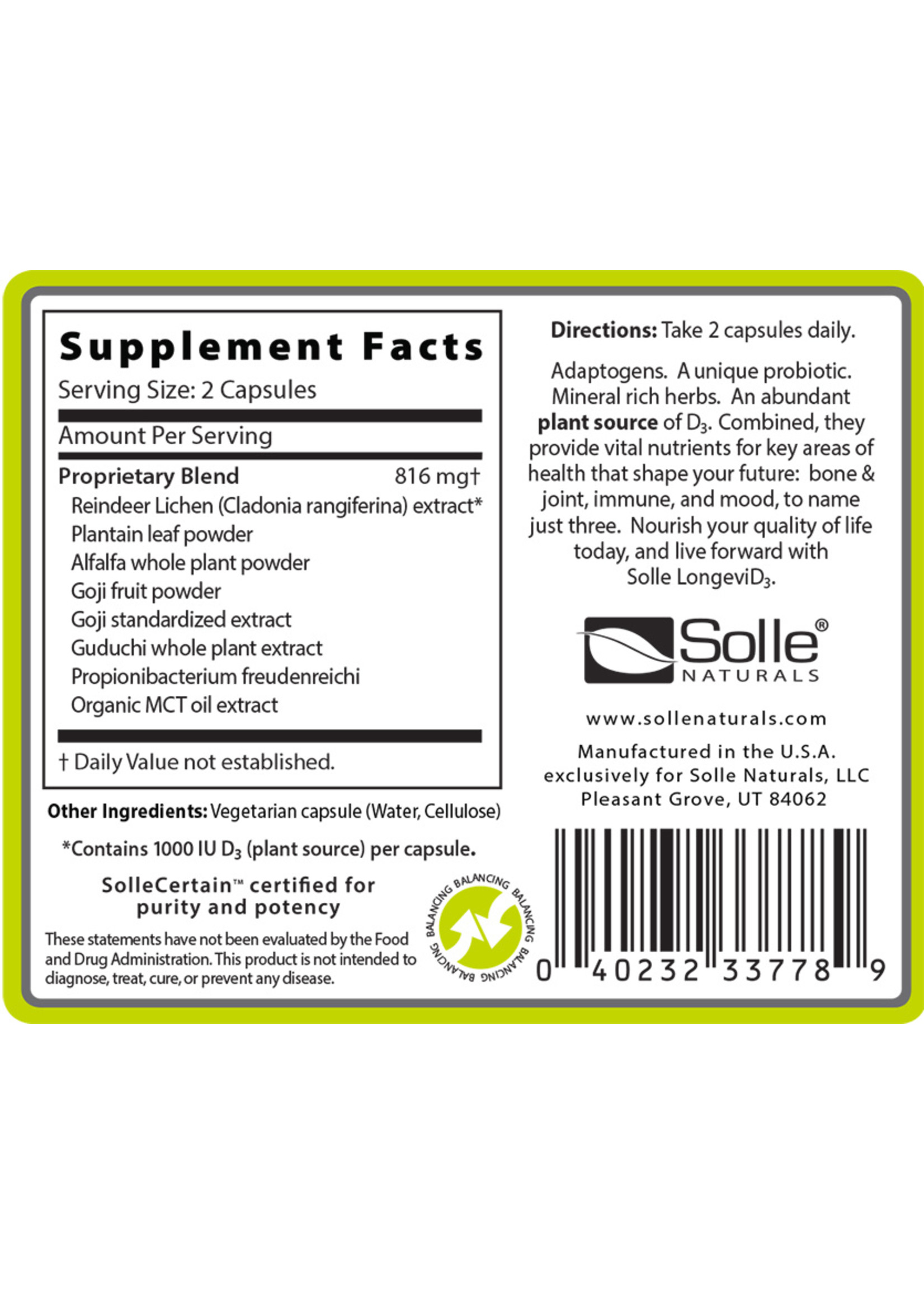 Solle Naturals Solle LongeviD3 90vc