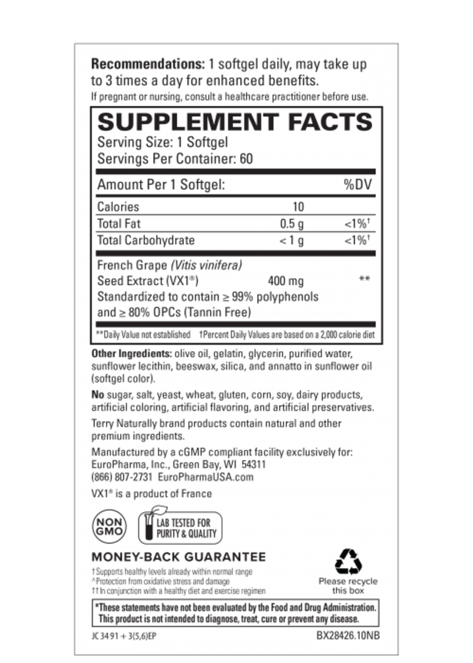 Clinical OPC® Extra Strength French Grape Seed Extract VX1® 400 mg   60 Softgels