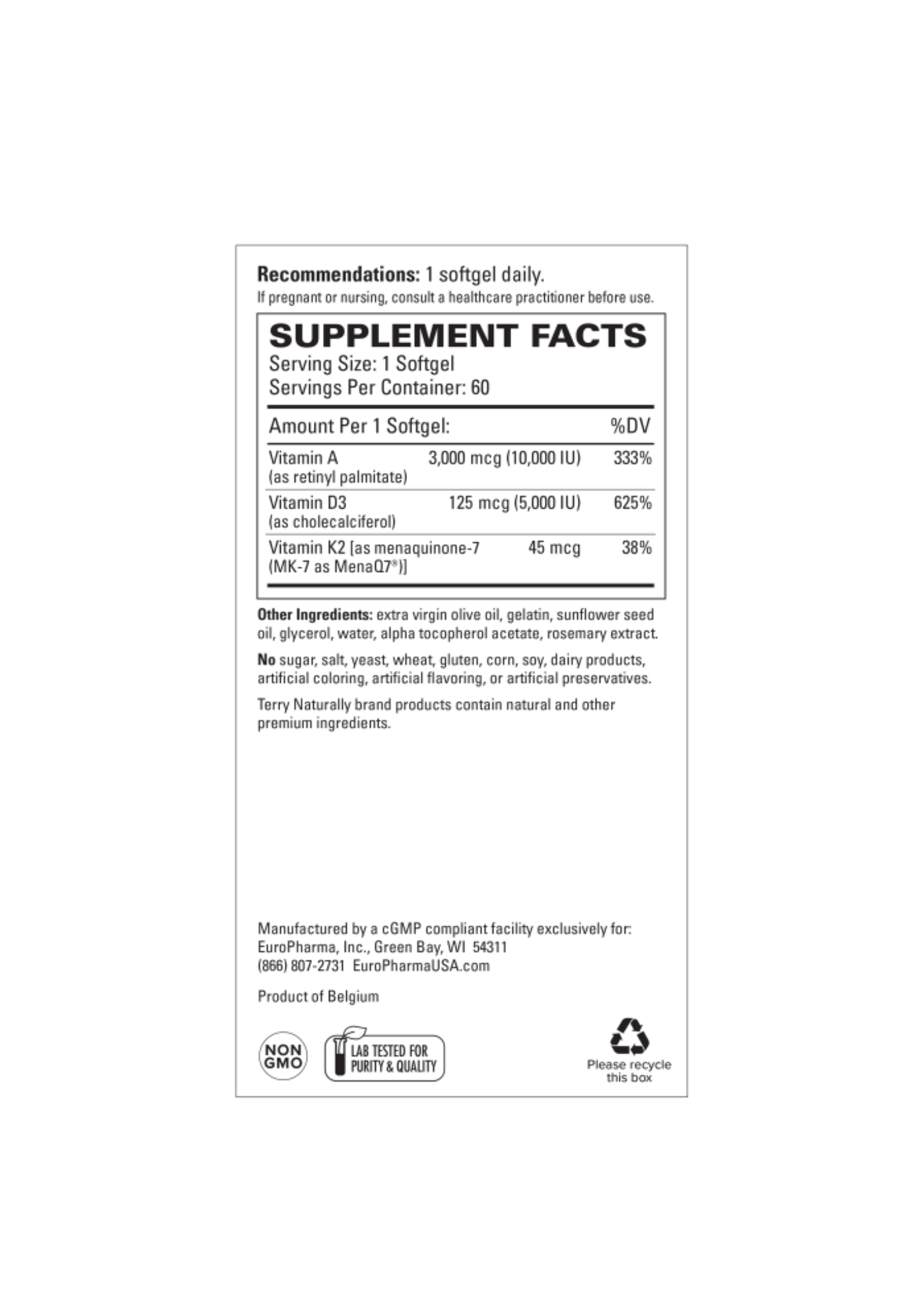 A-D3-K2 Optimal Health Formula 60sg