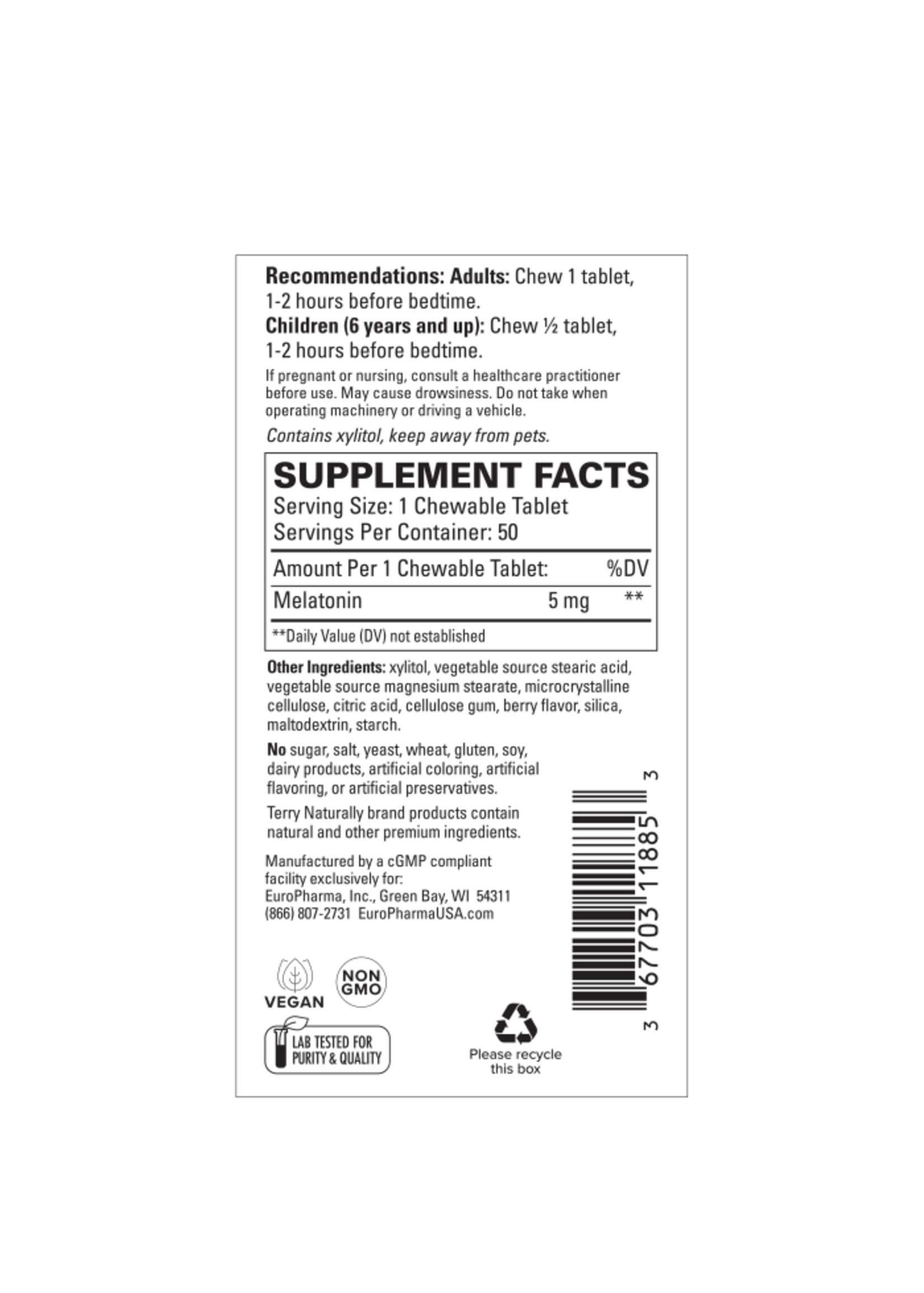 Melatonin Chewable 5 mg  Berry 50ct