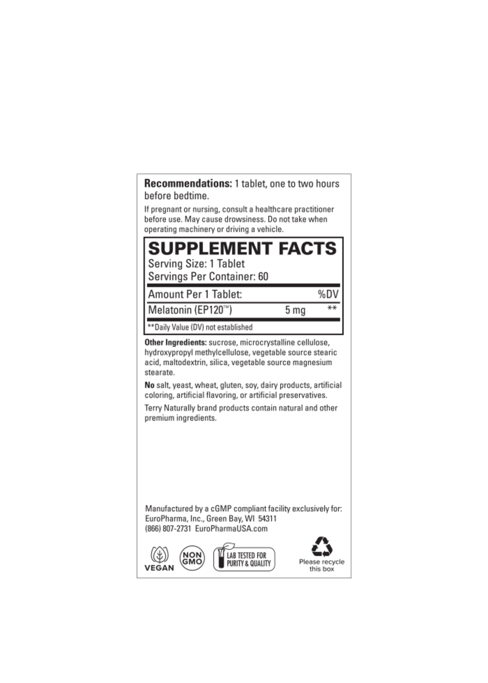 Terry Naturally Melatonin EP120™ 5 Mg Sustained Release