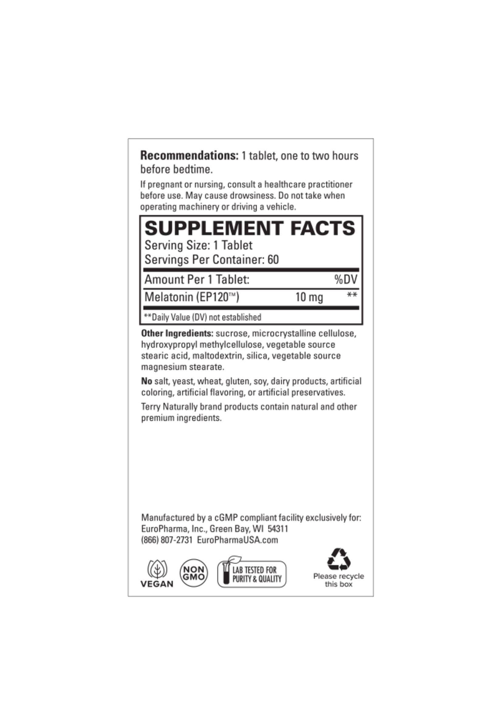 Terry Naturally Melatonin EP120™ 10 mg Sustained Release