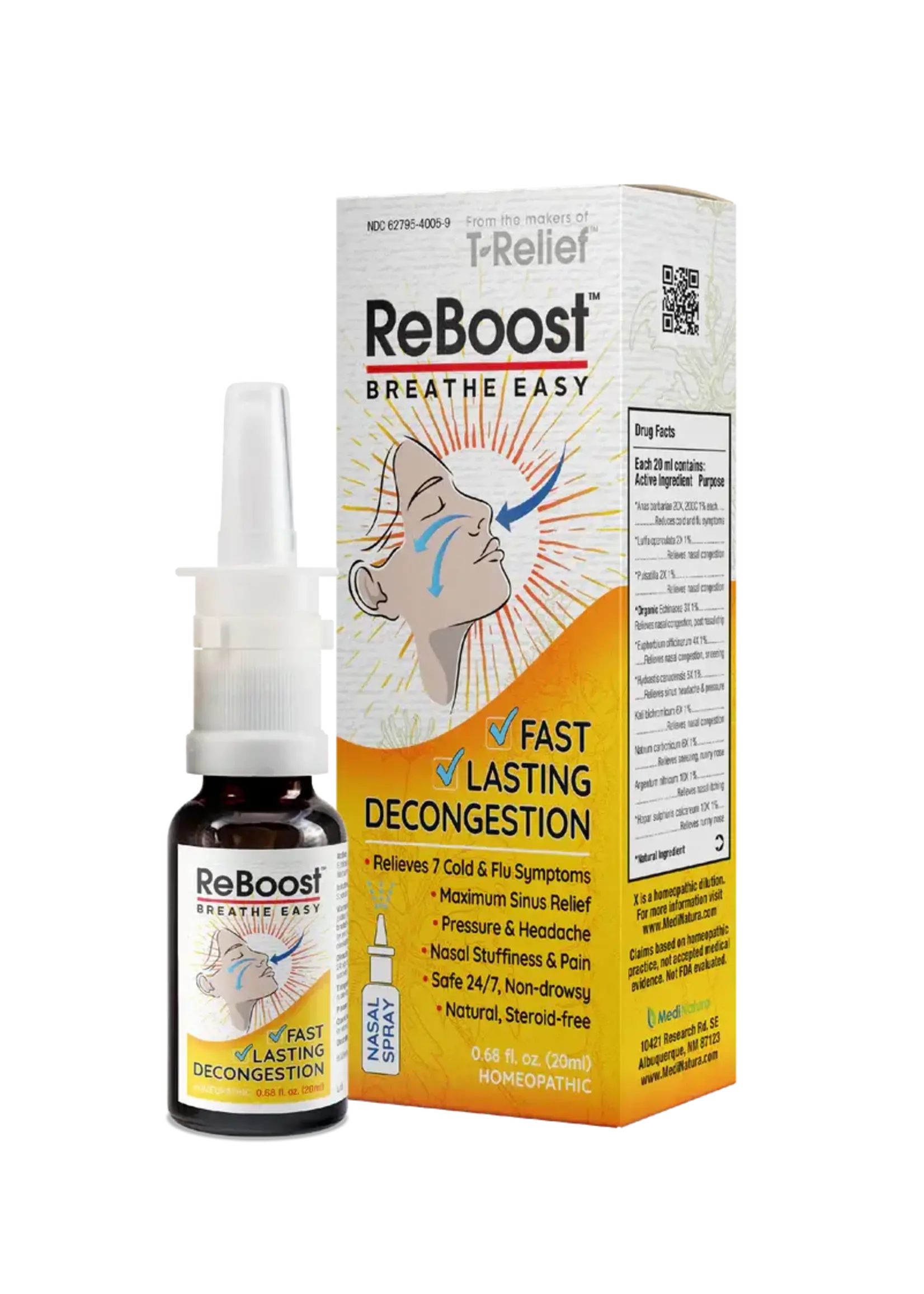 MediNatura ReBoost Nasal Spray with Echinacea + 6 Natural Cold/Flu Symptom Relievers – 0.68oz