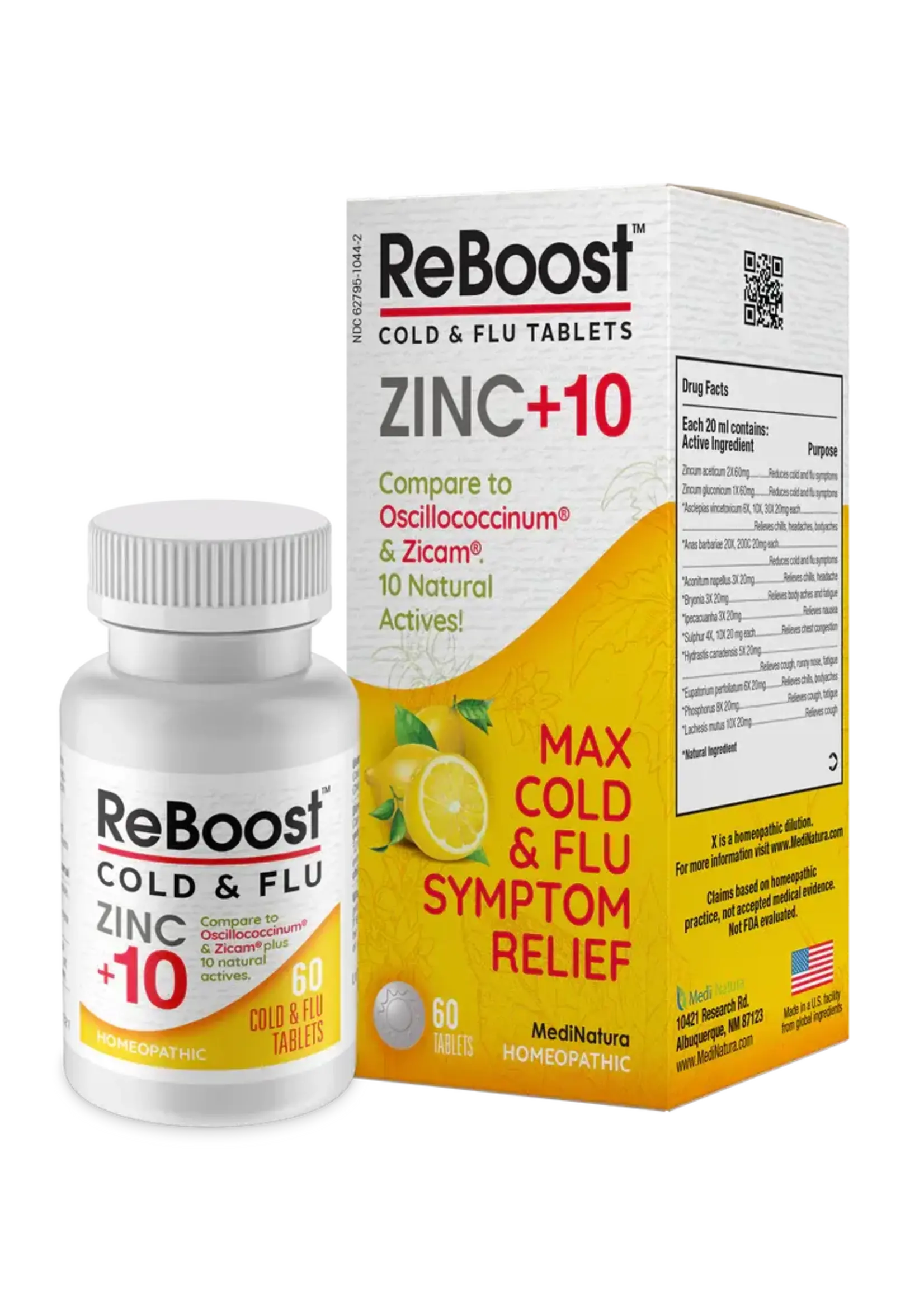 MediNatura ReBoost Cold & Flu Tablets Zinc +10 – Lemon – 60 Tablets