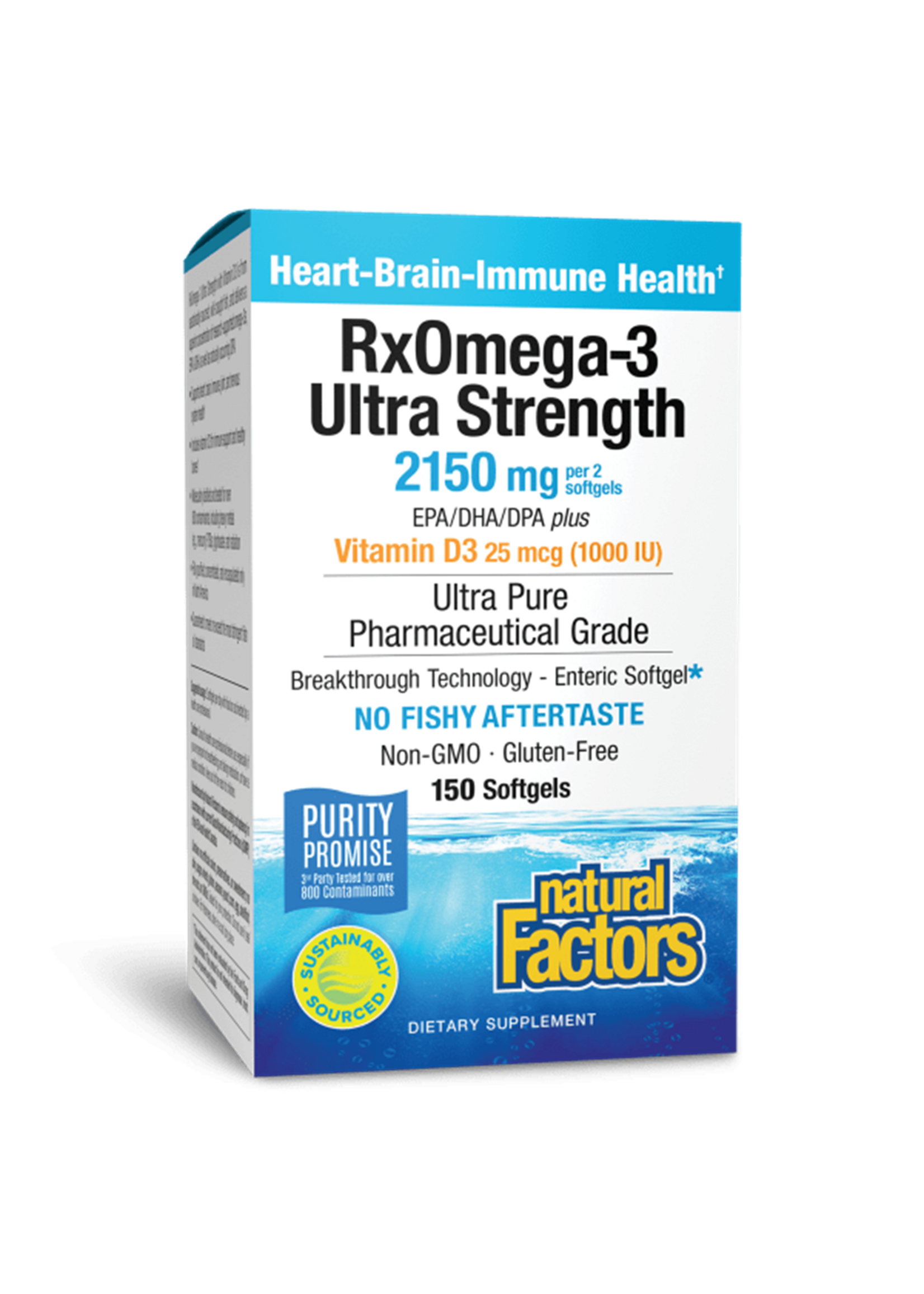 RxOmega-3 Ultra Strength 2,150mg EPA/DHA/DPA Enteripure  plus Vitamin D3 1000 IU 150 sg