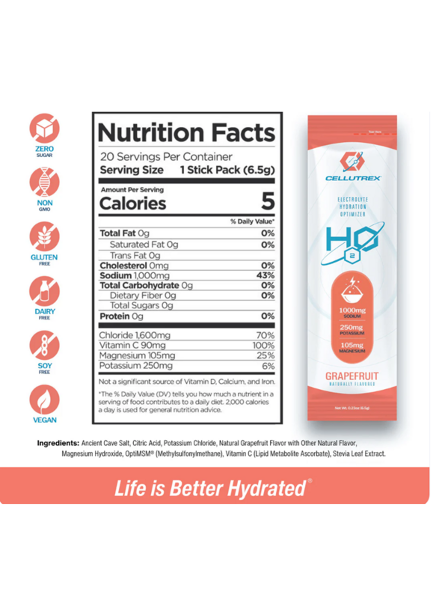 Cellutrex Cellutrex - H2O ELECTROLYTES™ - Grapefruit | Zero Sugar Electrolyte Powder
