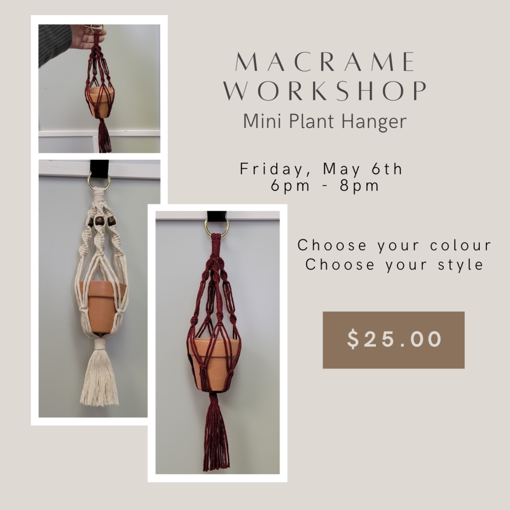 Macrame Workshop - Mini Plant Hanger - May 6th 2022