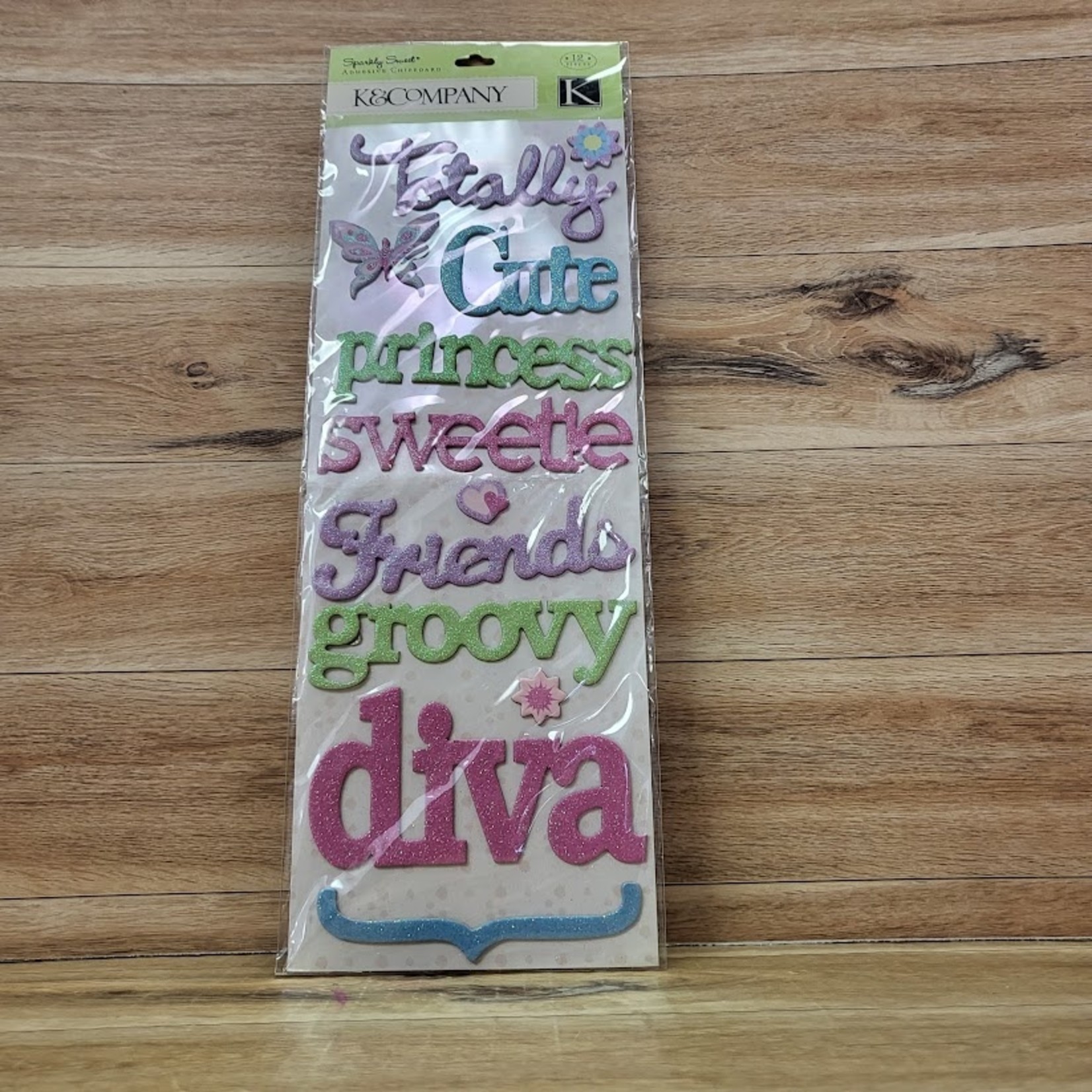 K&Company Adhesive Chipboard - Sparkly Sweet Words