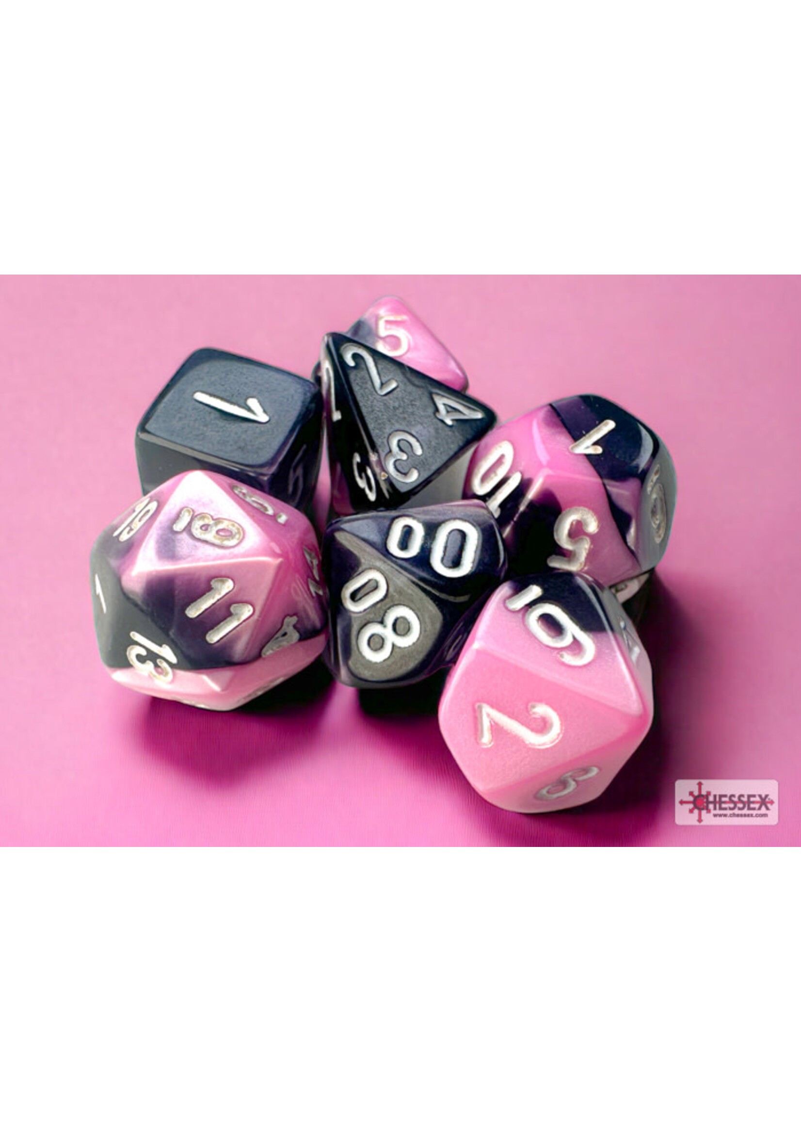 MINI GEMINI 7-DIE SET BLACK-PINK/WHITE - CHESSEX