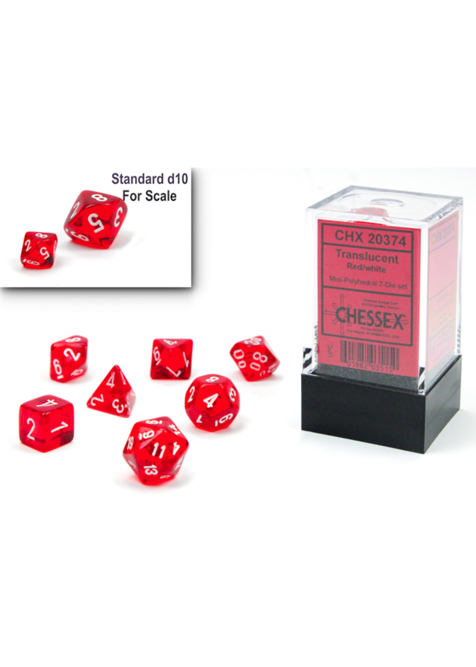 MINI TRANSLUCENT 7-DIE SET RED/WHITE - CHESSEX