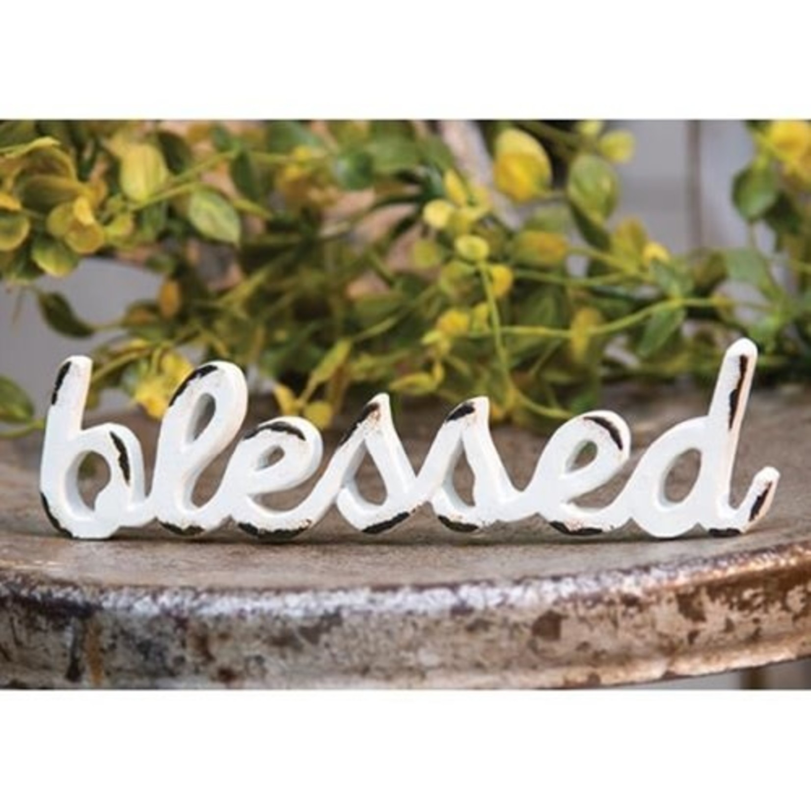 'Blessed' Distressed White Resin Figurine